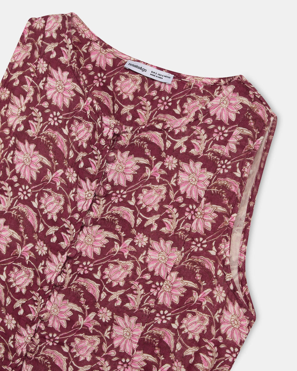 Top Boutons Doublés Imprimé Floral Grenat