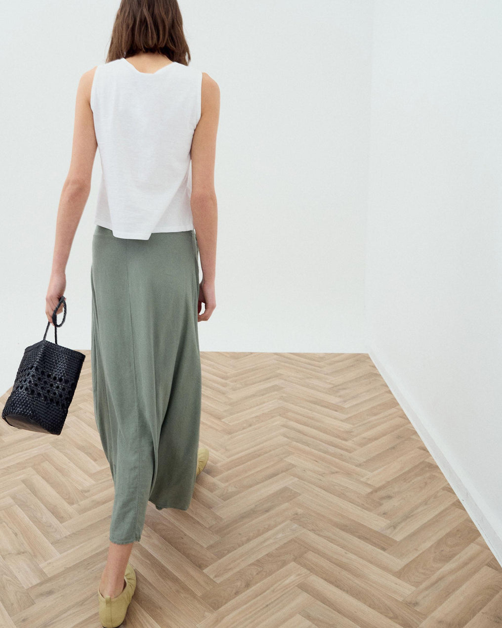 Falda Larga Lino Jaretas Verde