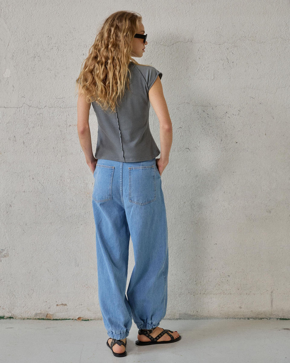 Jeans Bombacho Pregas Azul