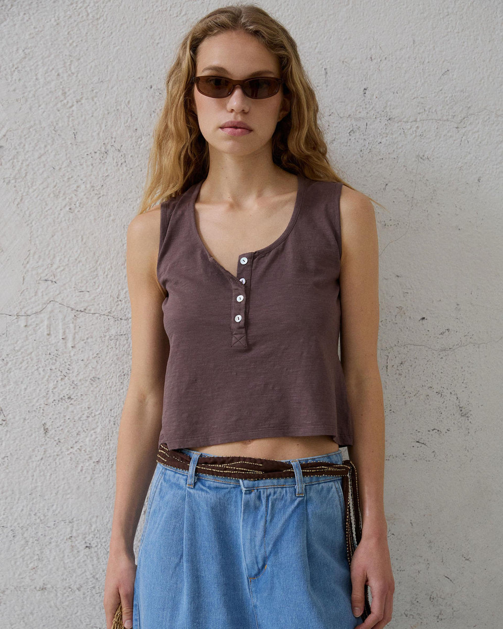 Brown Button Tank Top