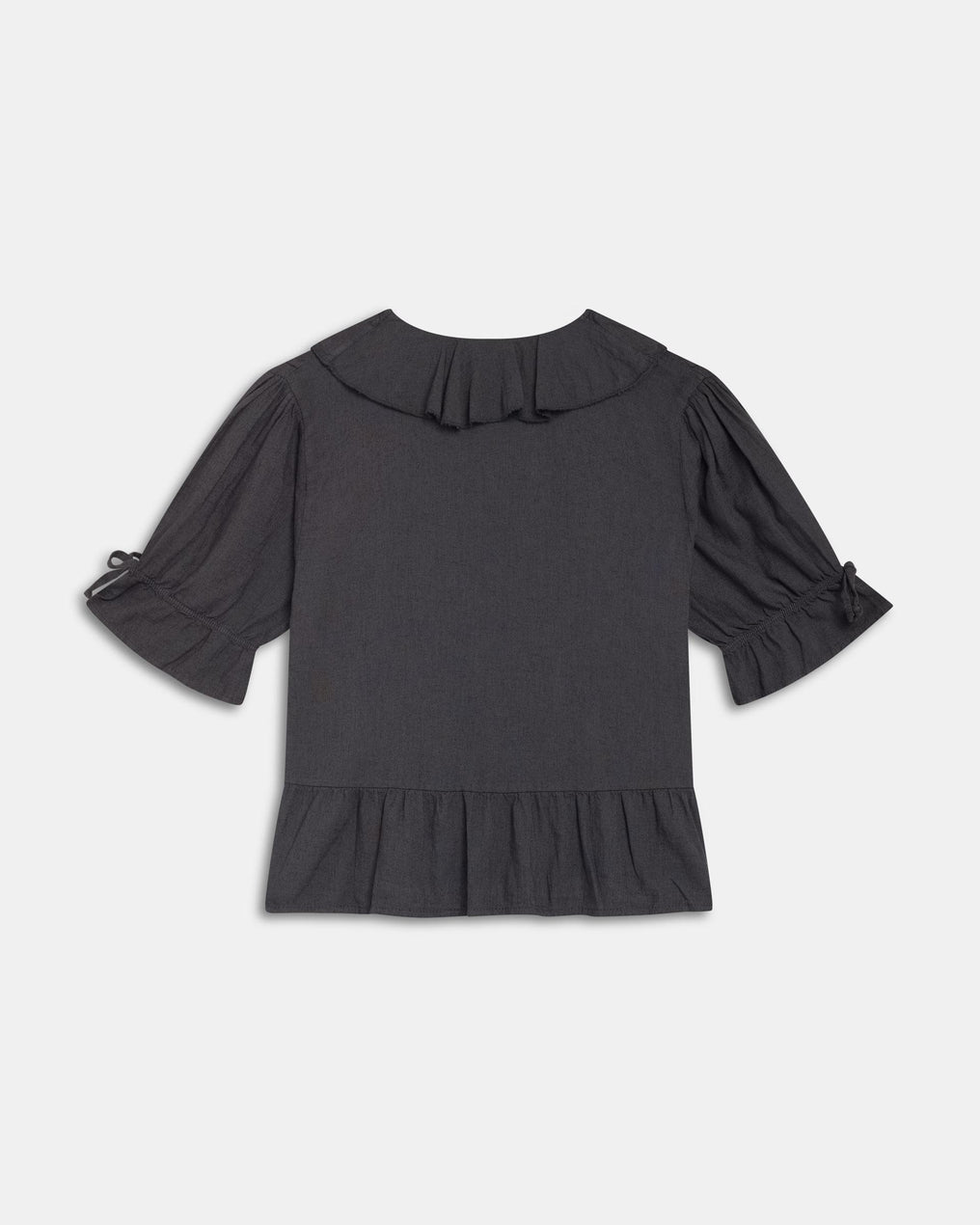 Gathered Ruffle Blouse with Linen in Anthracite
