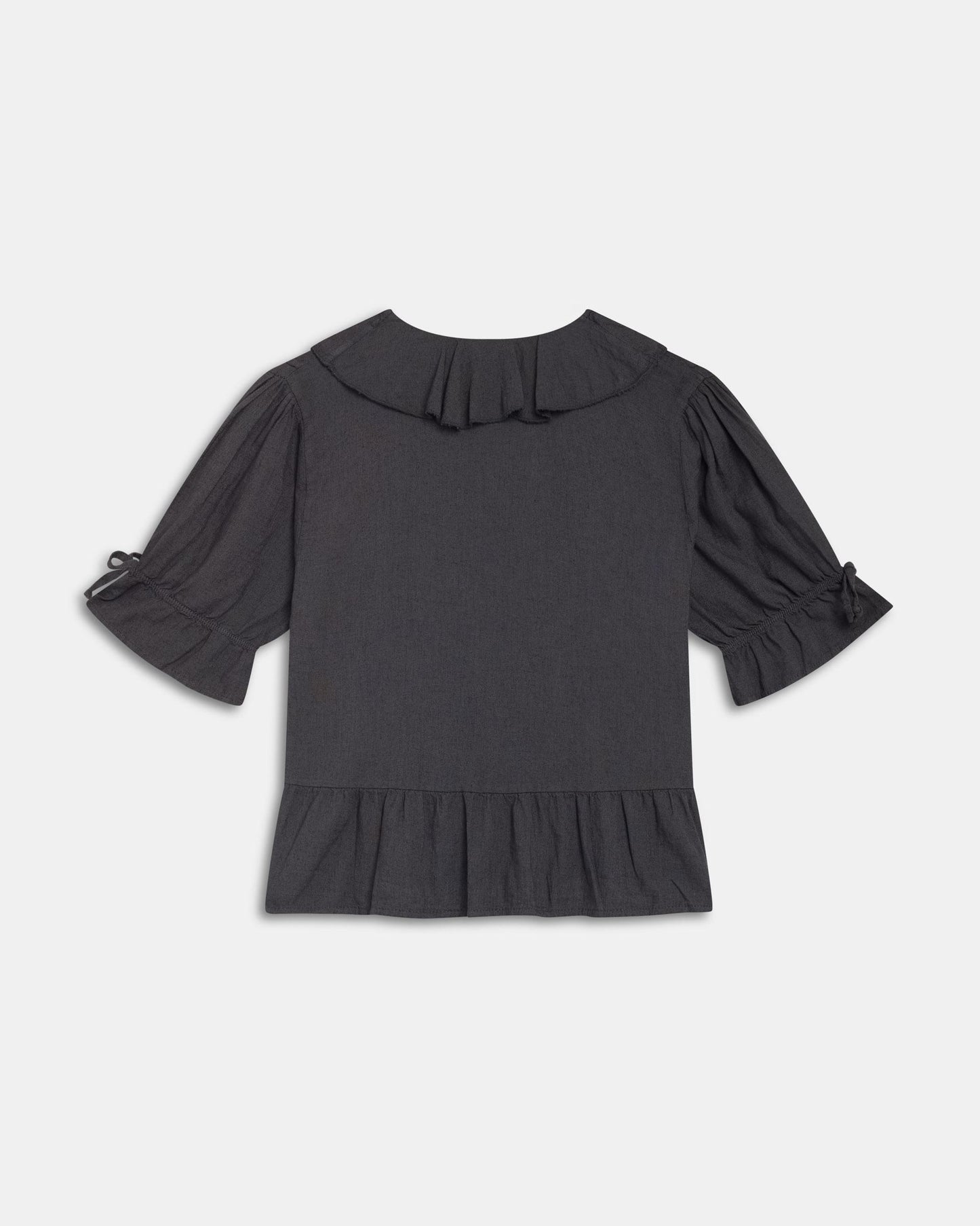Gathered Ruffle Blouse with Linen in Anthracite