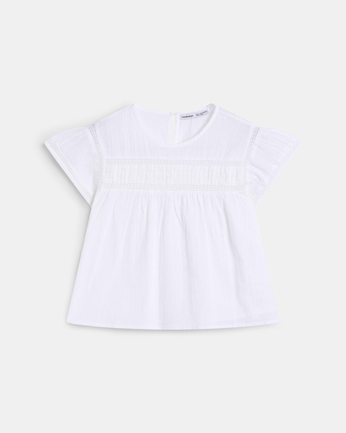 Blouse Manches Courtes Dentelle Avant Blanc