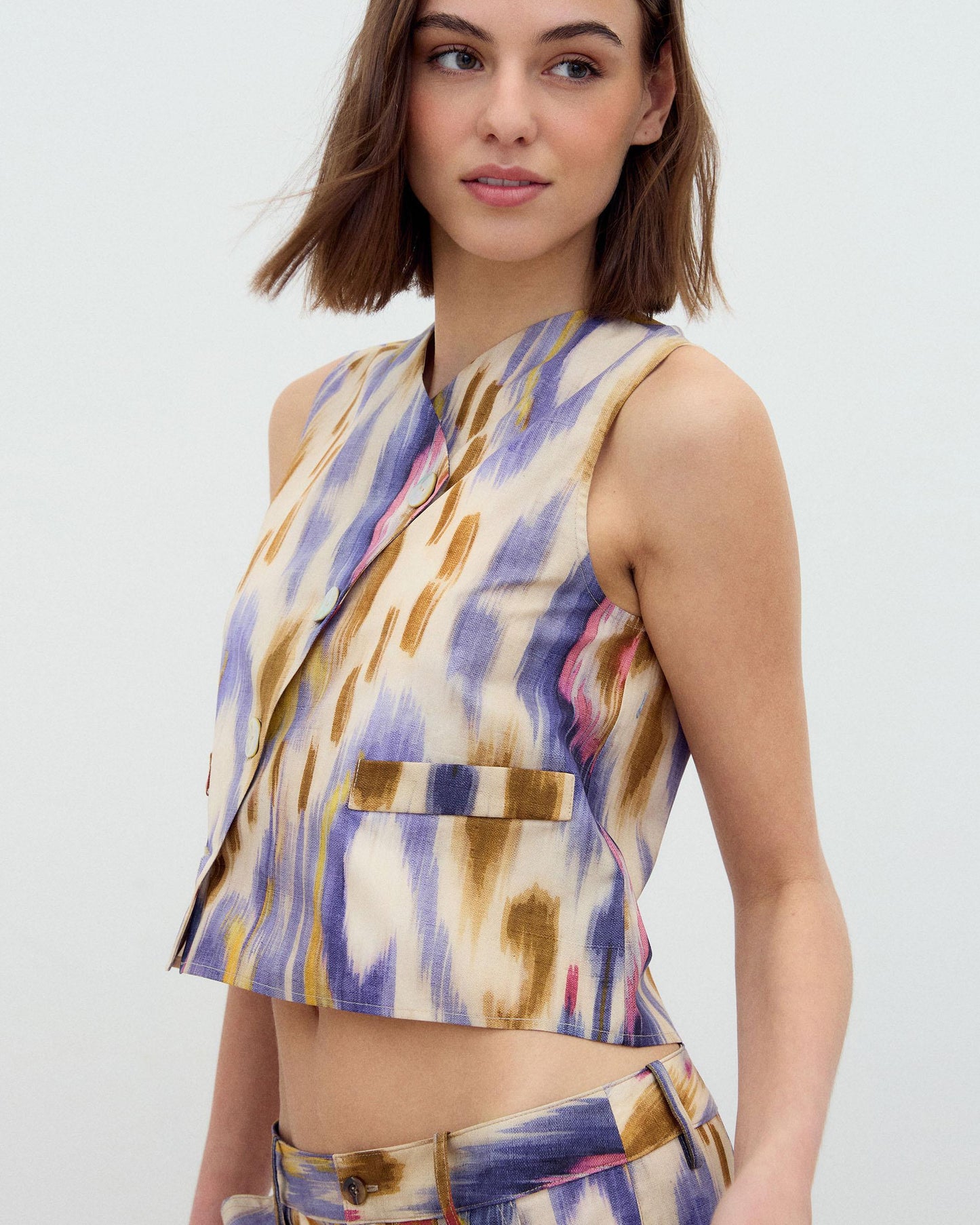 Multicolor Tie-Dye Ethnic Vest with Side Buttons