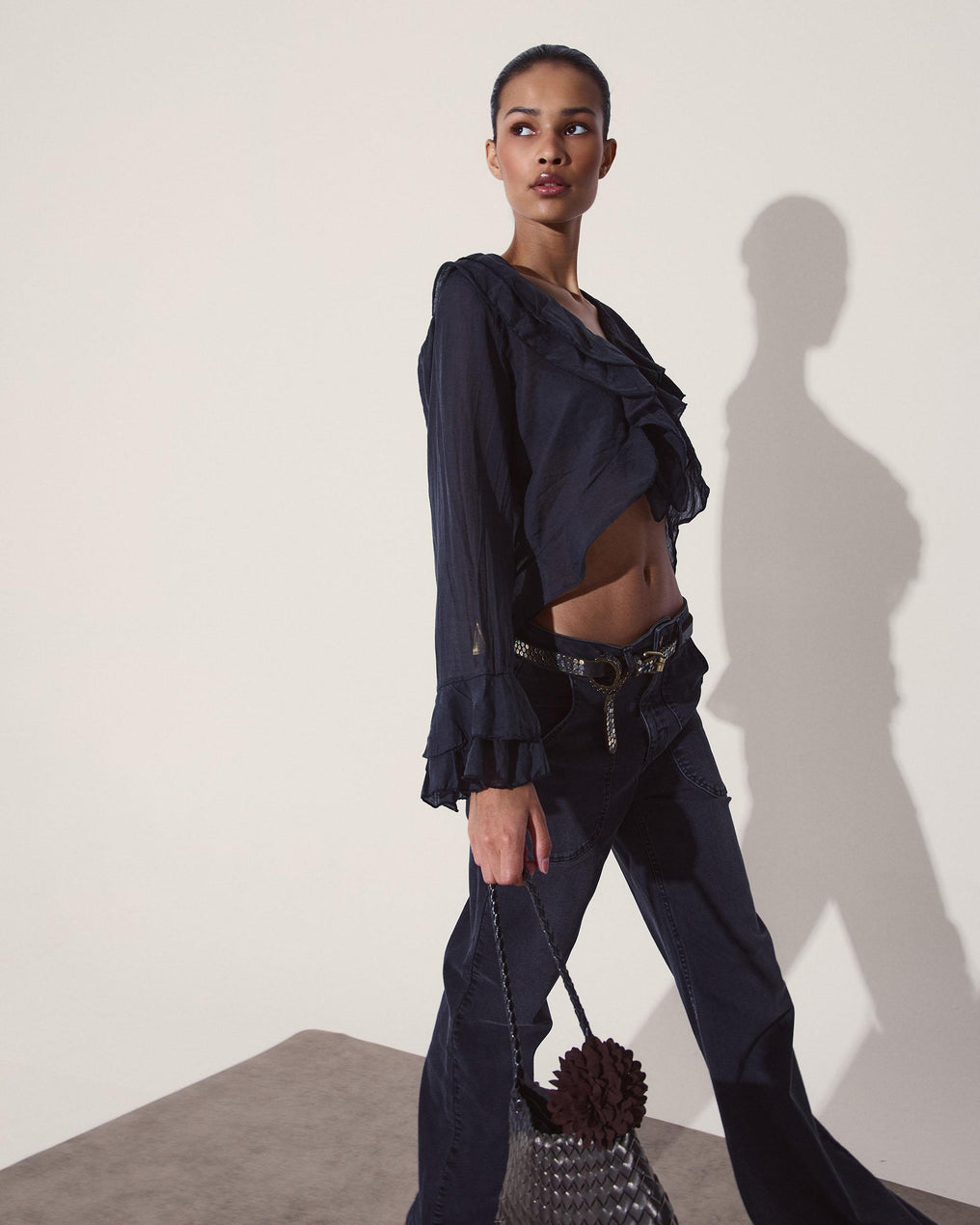 Blusa Tencel Volantes Negro