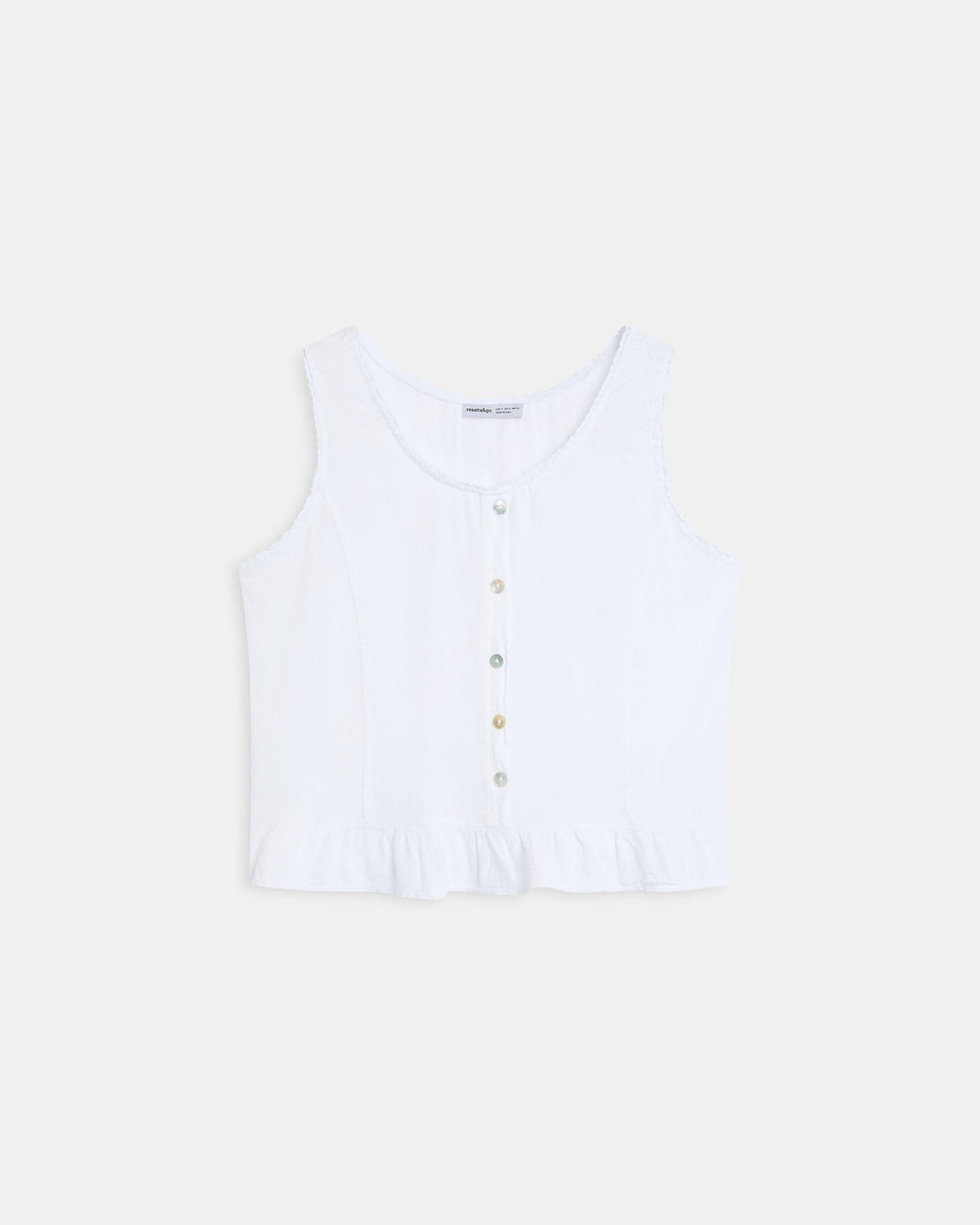 Top Boutons Volant Bas Lin Blanc