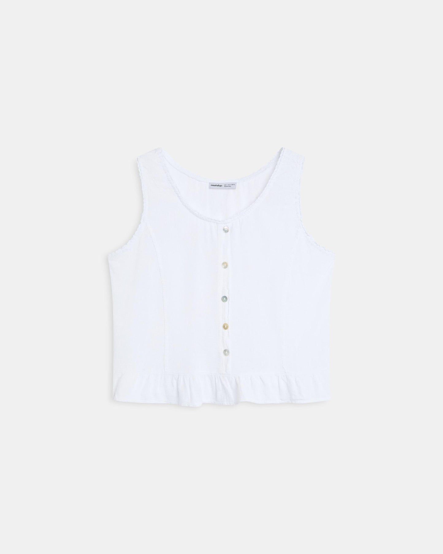 Top Boutons Volant Bas Lin Blanc