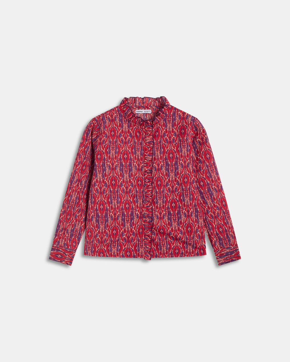 Blusa Folhos Picô Estampado Étnico Vermelha