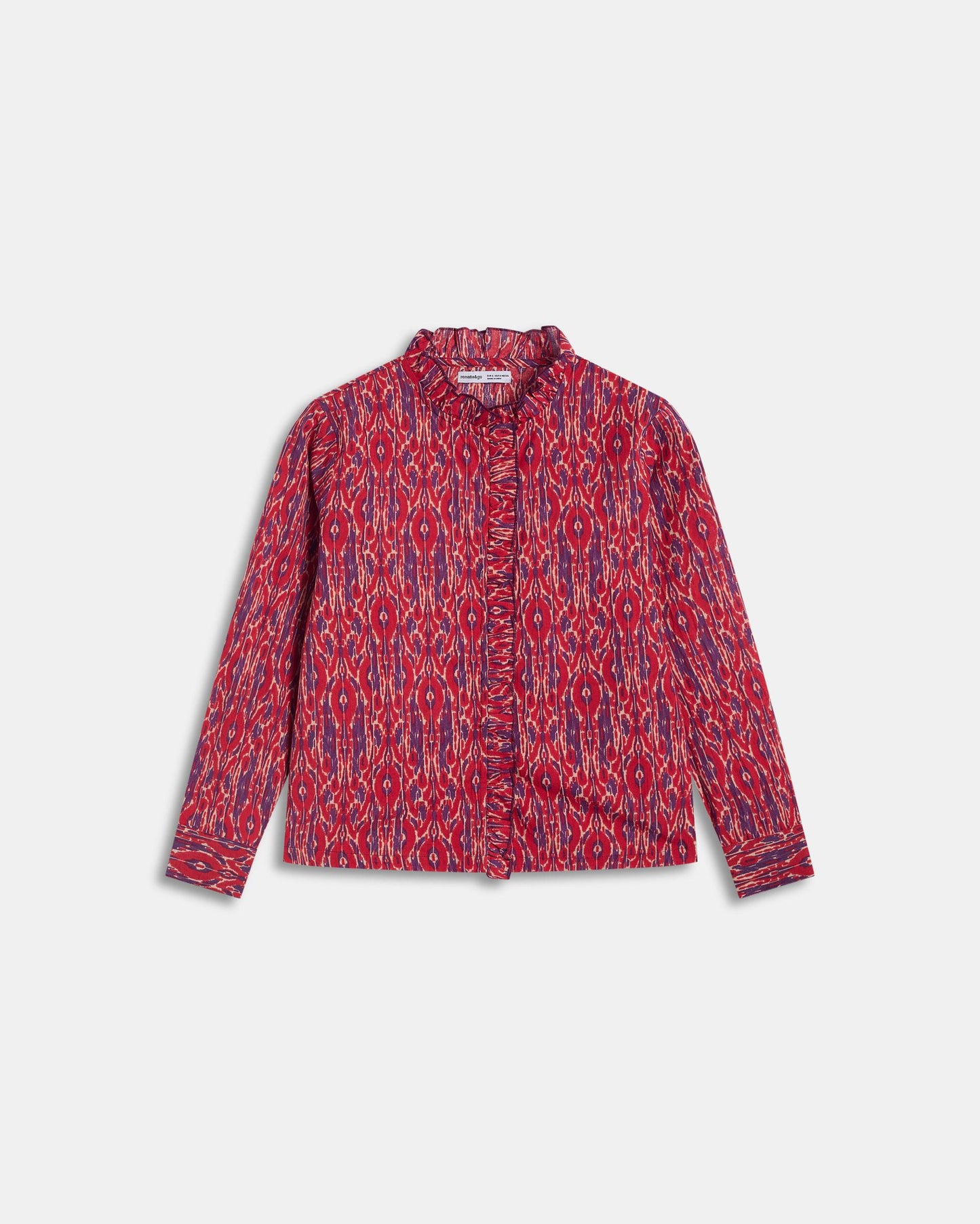 Blusa Folhos Picô Estampado Étnico Vermelha