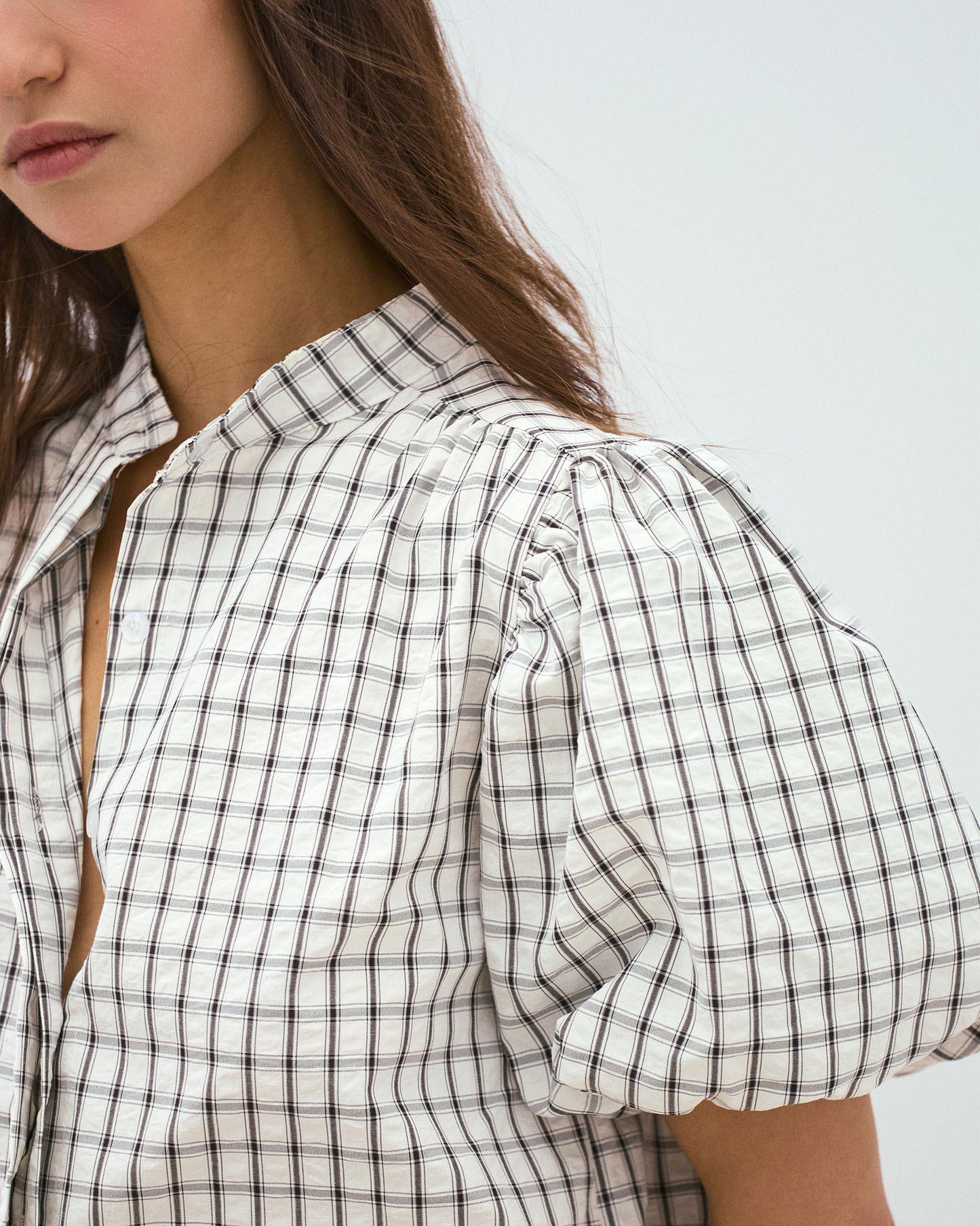 Puff Sleeve Gingham Blouse White