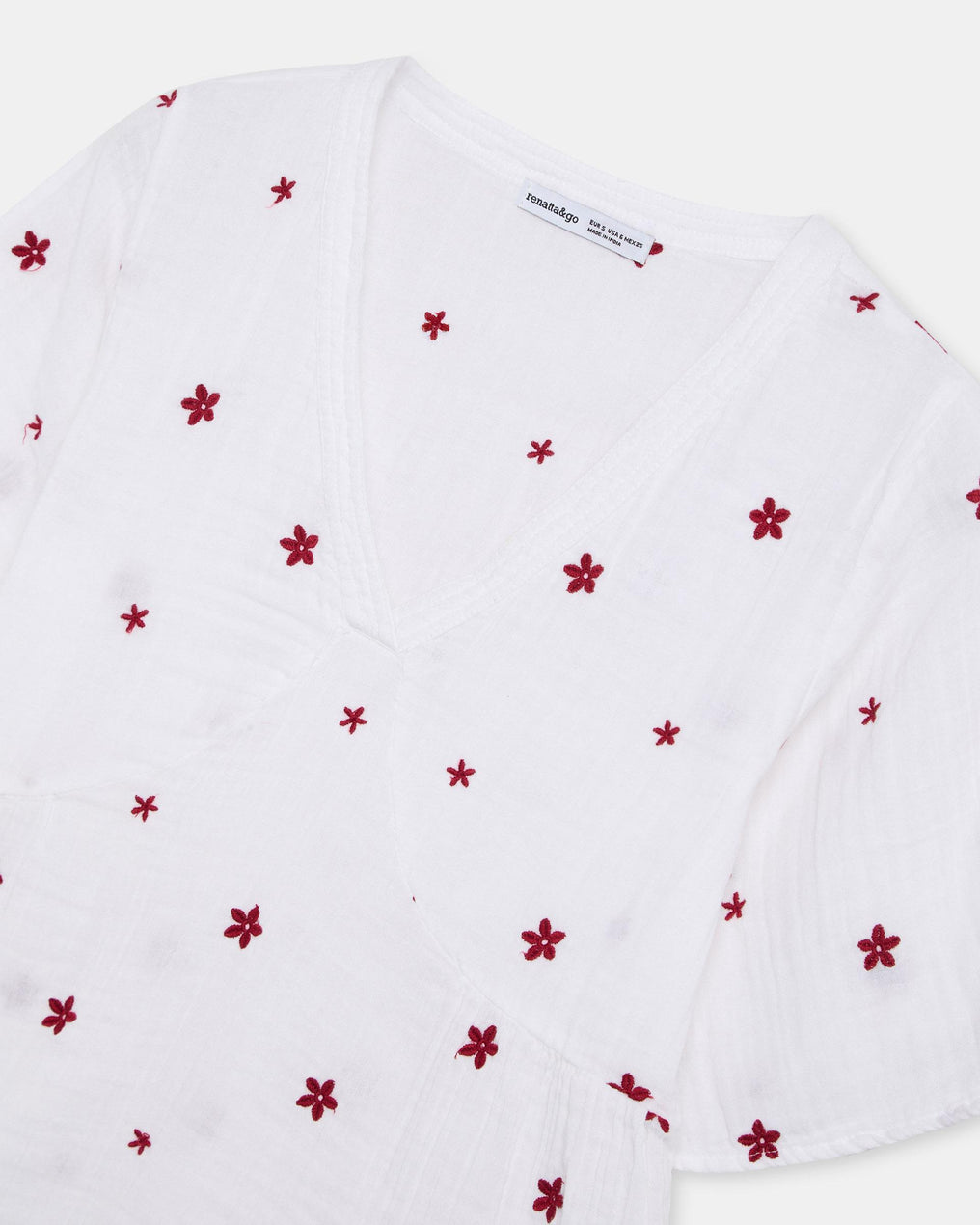 Blouse Décolleté en V Broderies Floraux Blanc