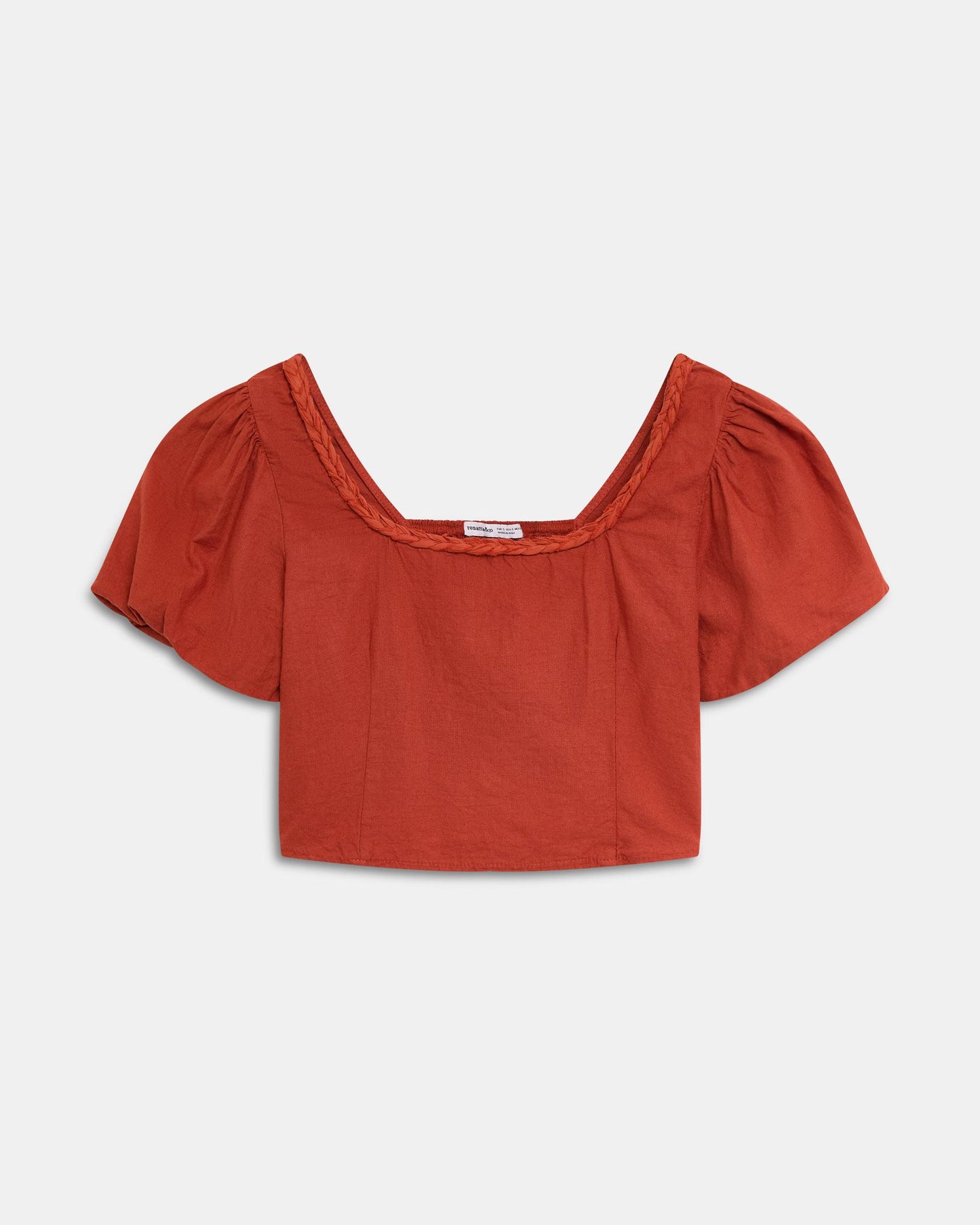 Top Manga Abullonada Escote Espalda Naranja