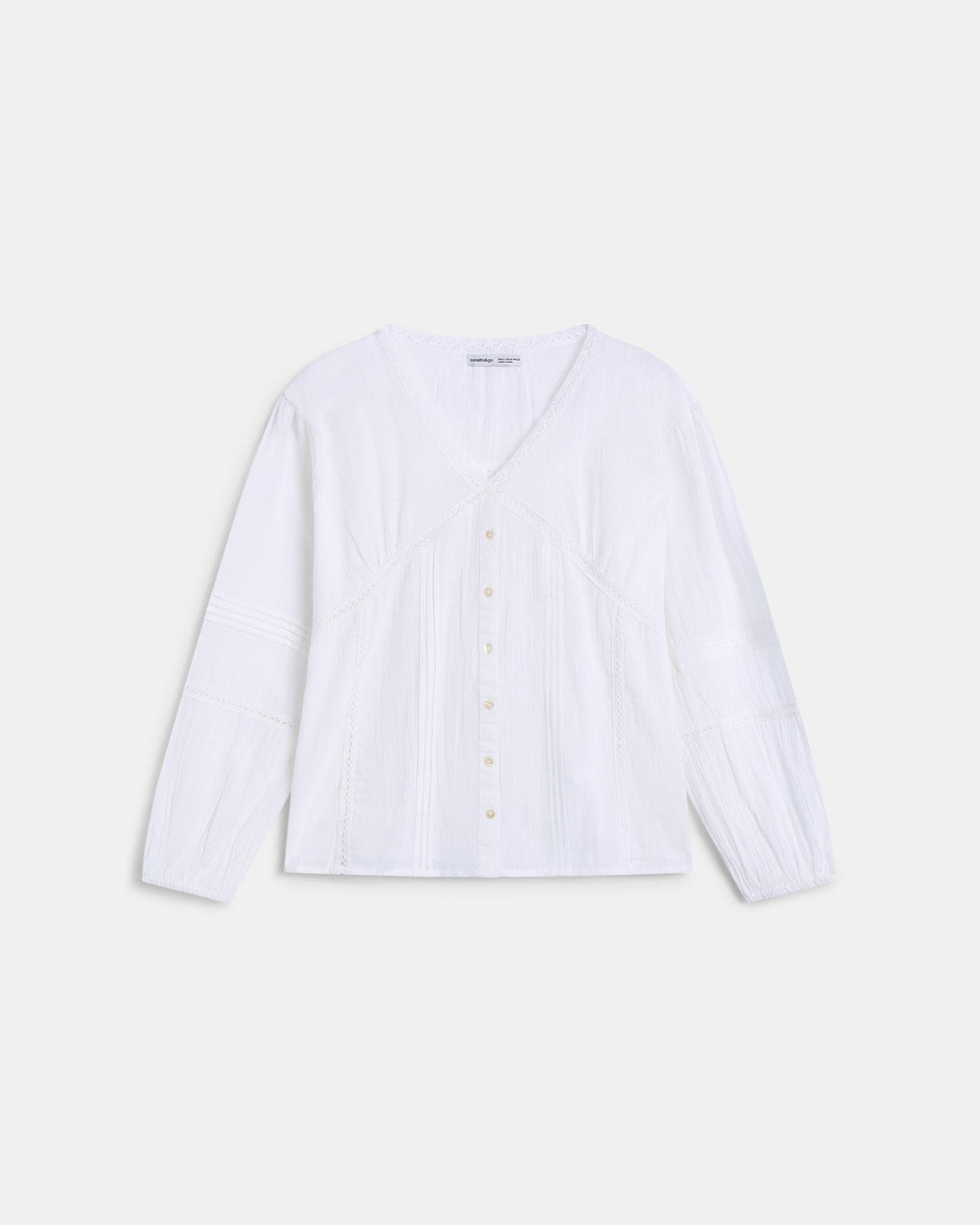 Blusa Escote Pico Puntillas Blanca
