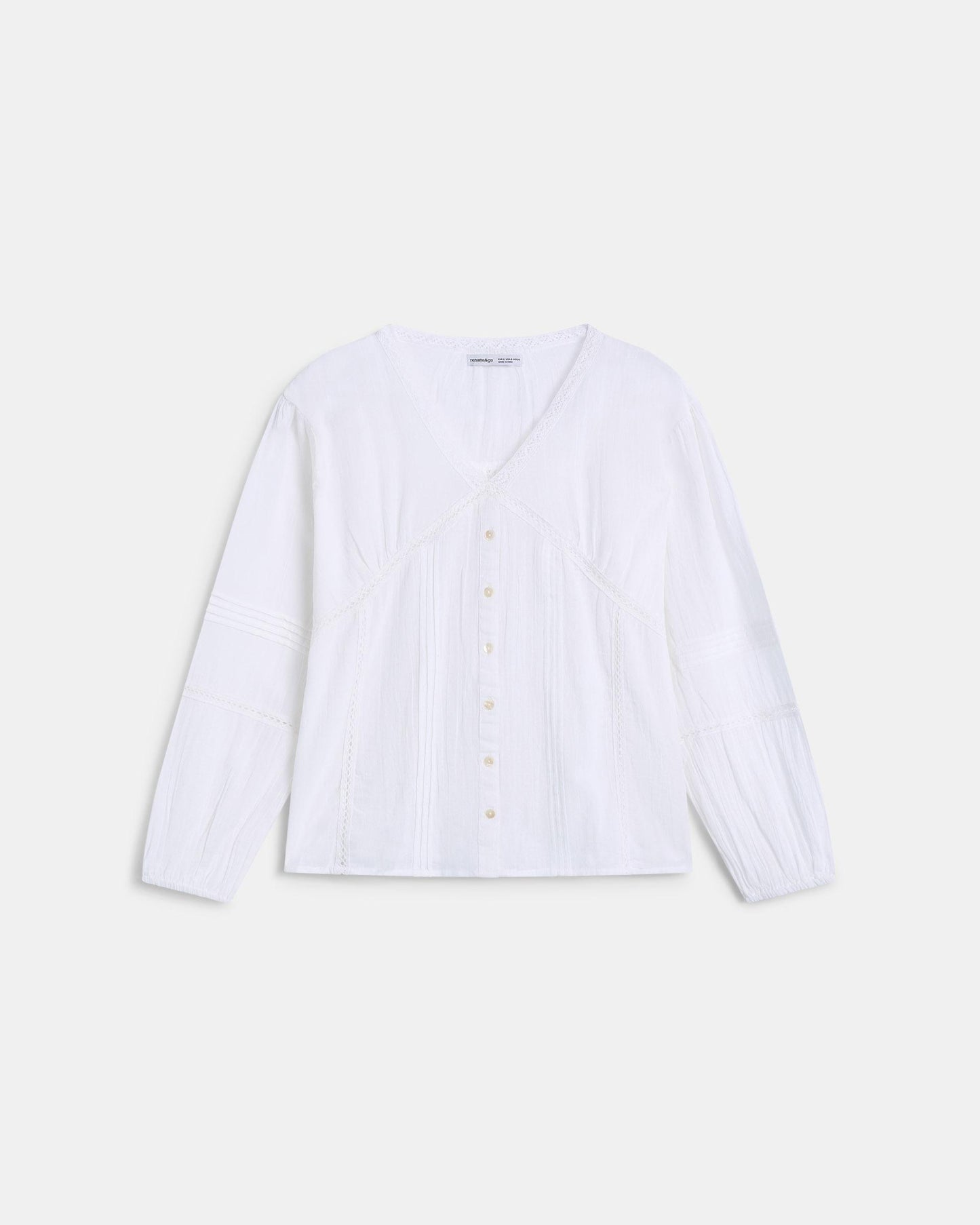 Blusa Escote Pico Puntillas Blanca