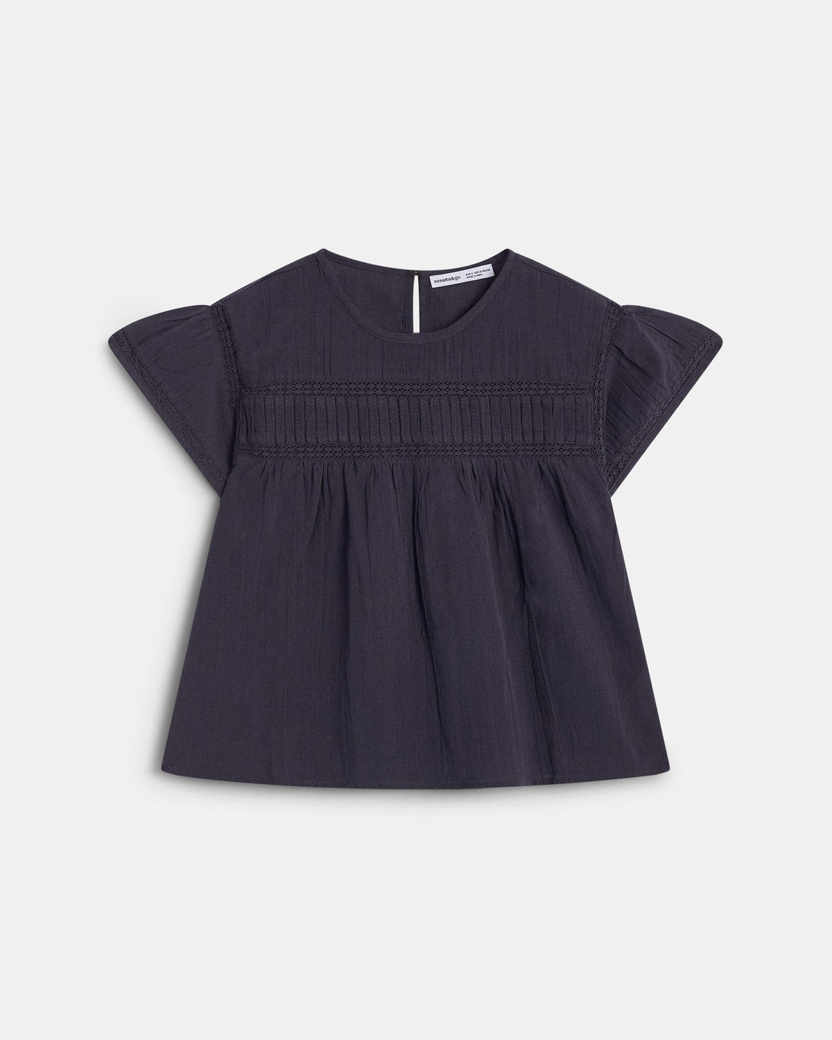 Blusa Antracite de Manga Curta com Renda à Frente