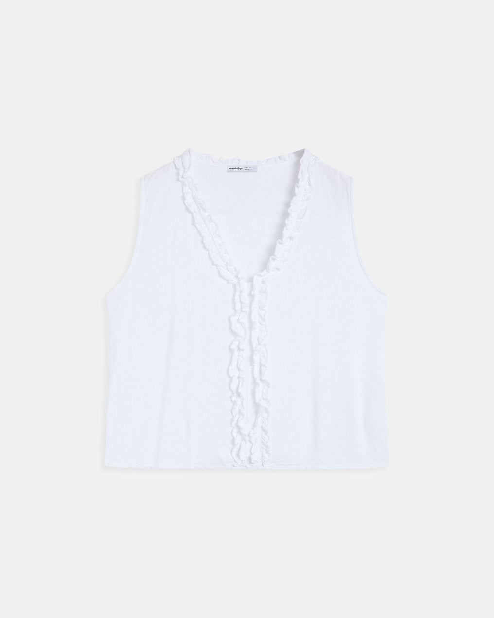 Top Décolleté en V Volants Lin Blanc