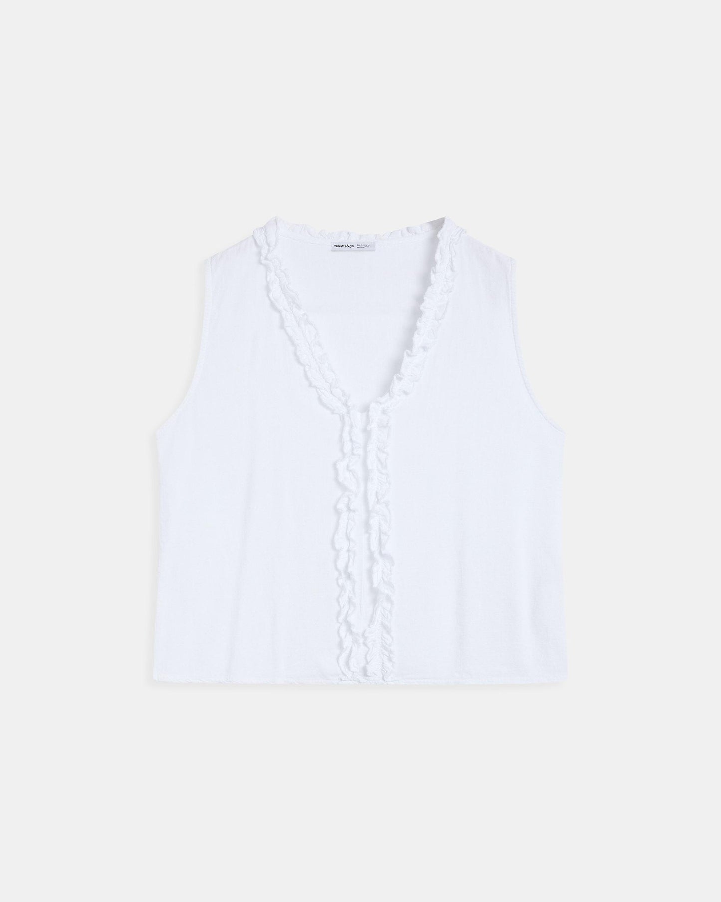 Top Décolleté en V Volants Lin Blanc