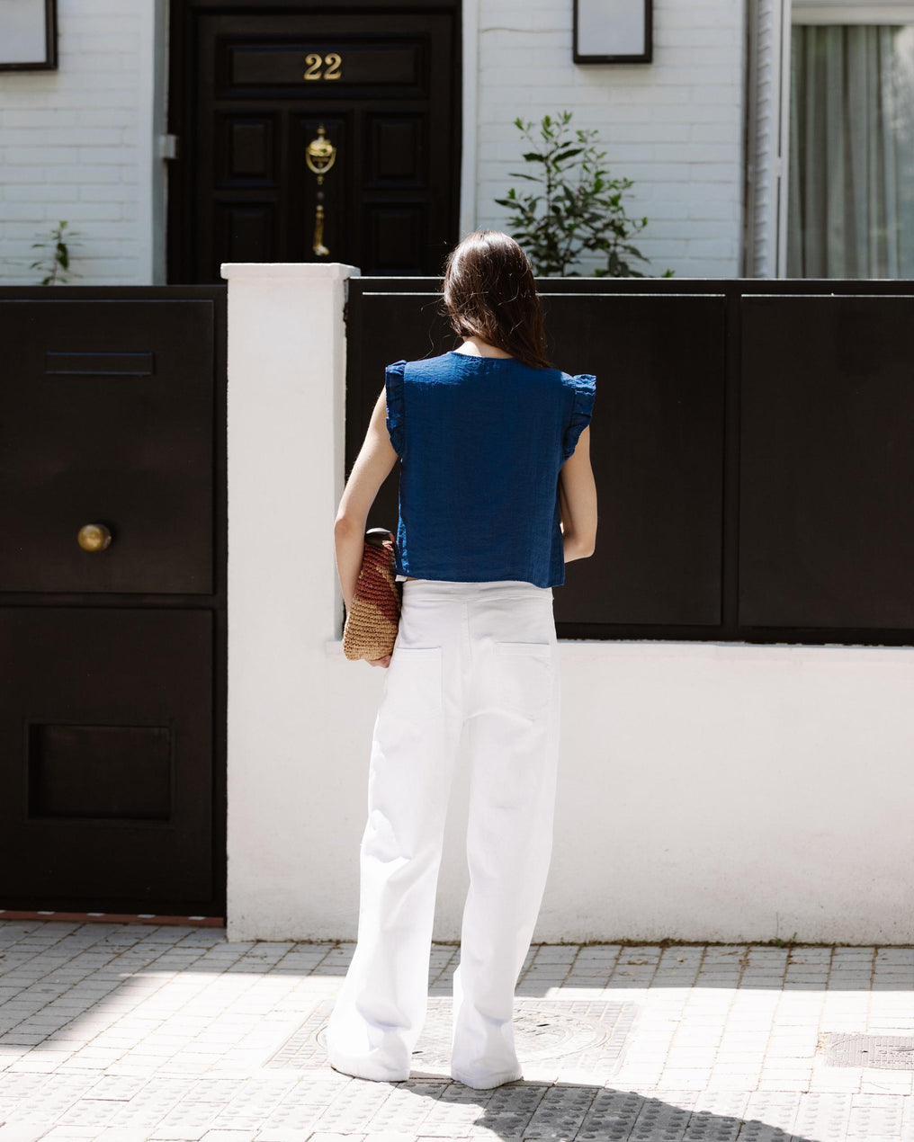 Blusa Sin Mangas Volantes Botones Azul Marino