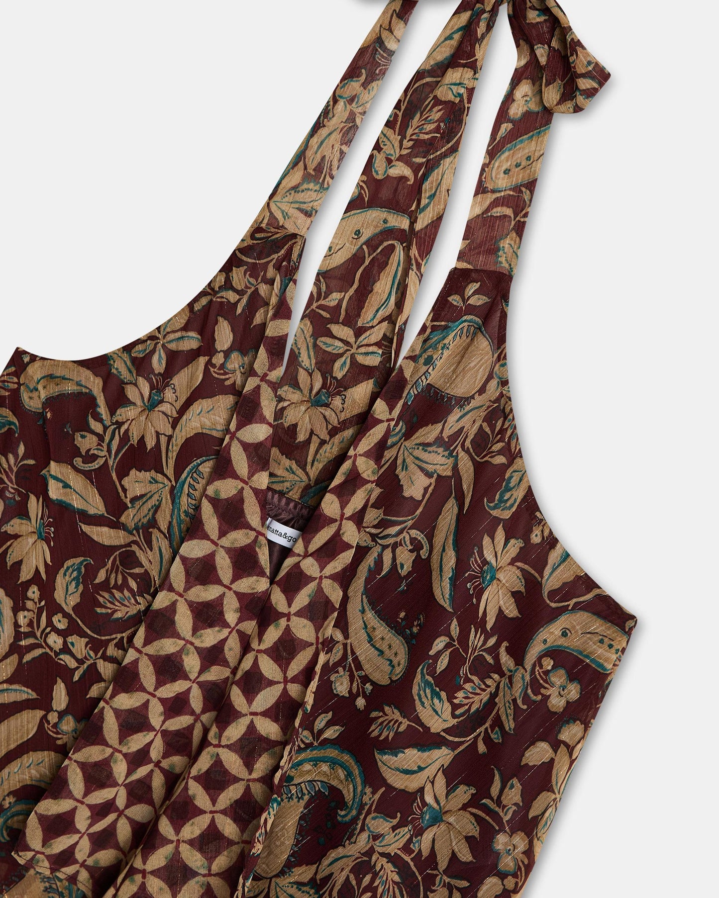 Top Pontas Estampado Floral E Geométrico Castanho