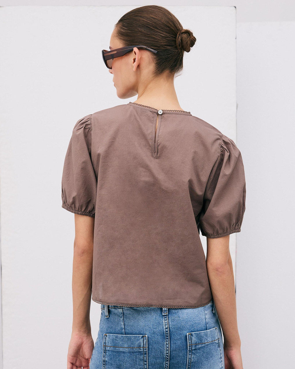 Embroidered Studded Brown Blouse