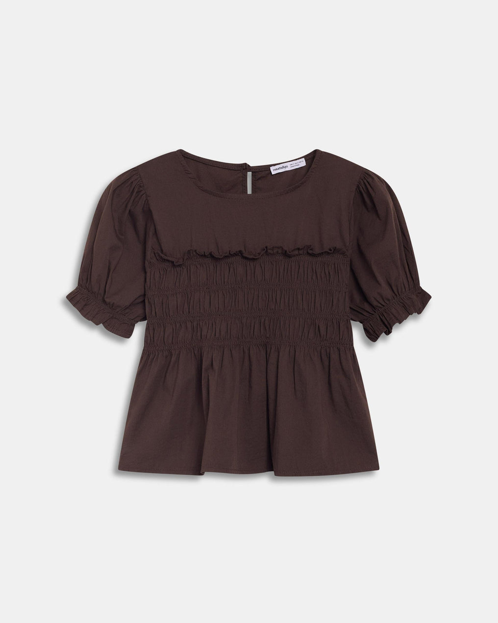 Puff Sleeve Smocked Blouse Brown