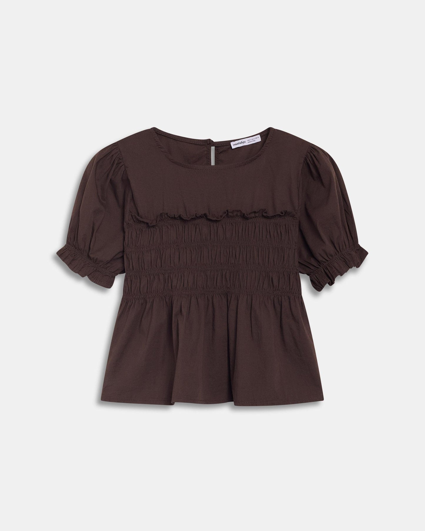 Puff Sleeve Smocked Blouse Brown