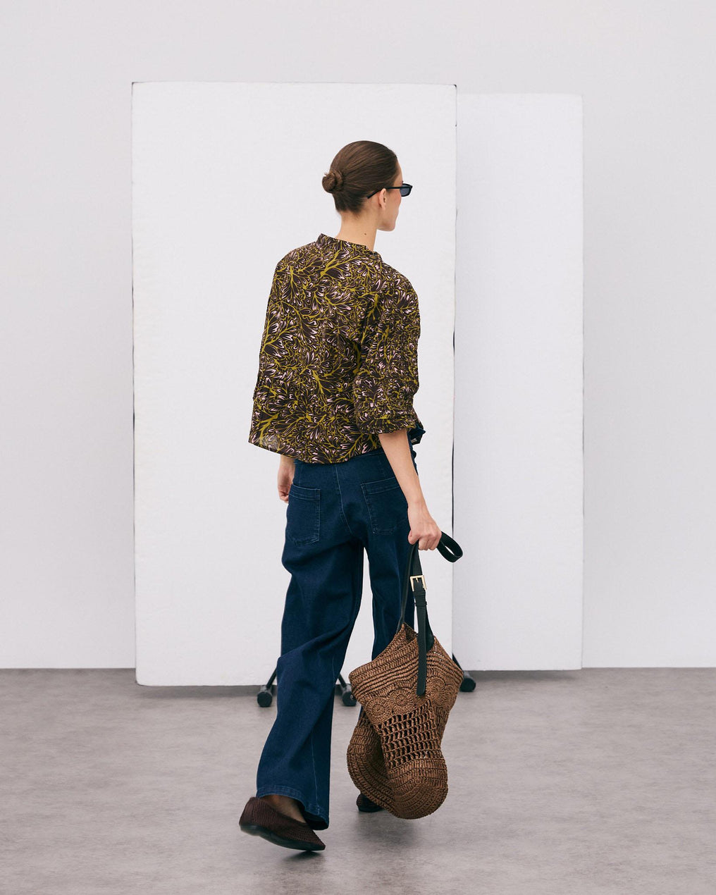 Blusa Botones Delanteros Estampada Marrón
