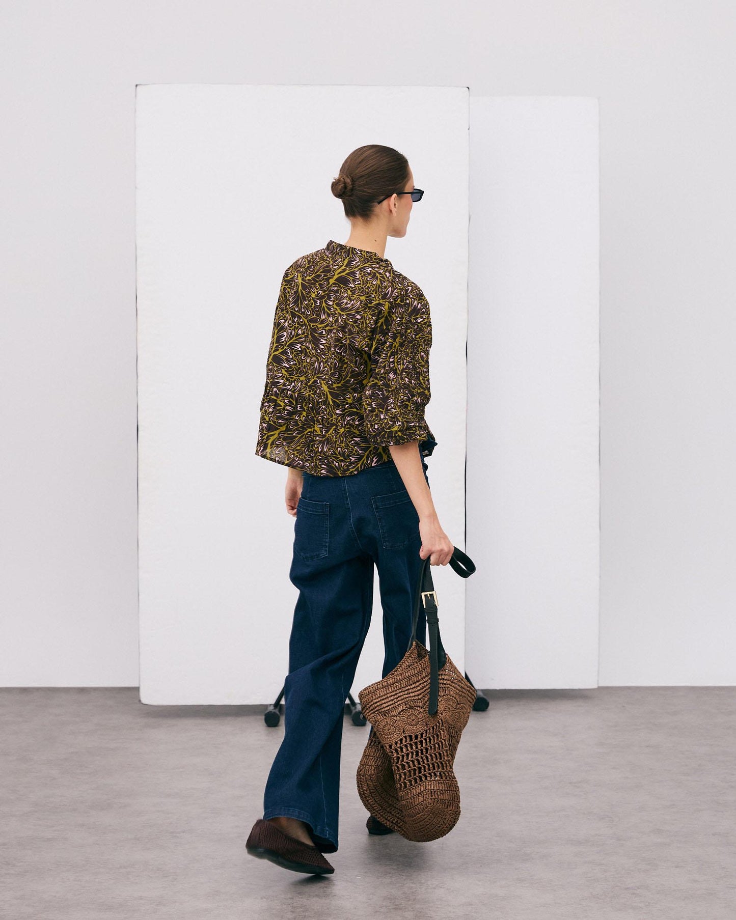 Blusa Botones Delanteros Estampada Marrón