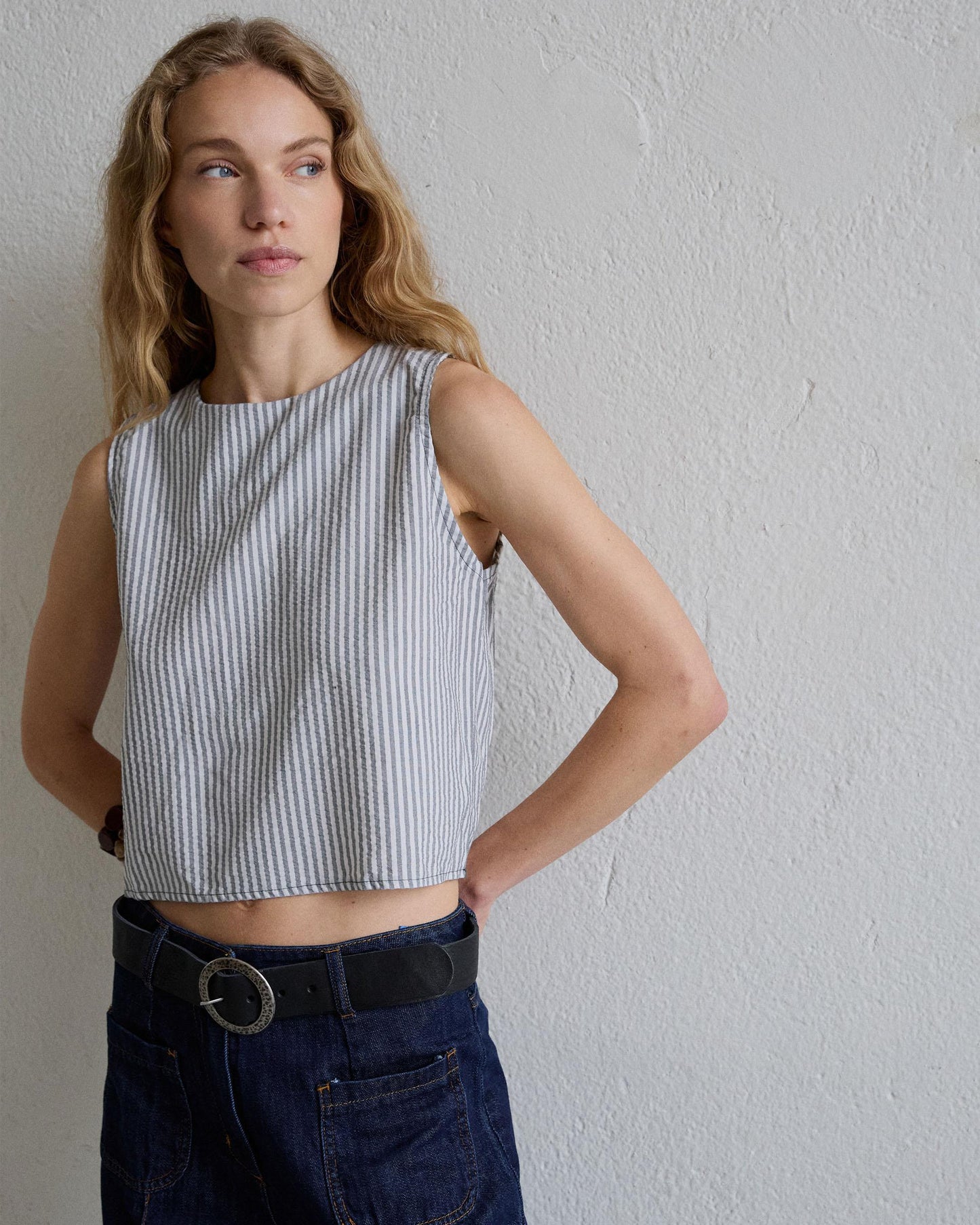 Top Rayas Bicolor Gris