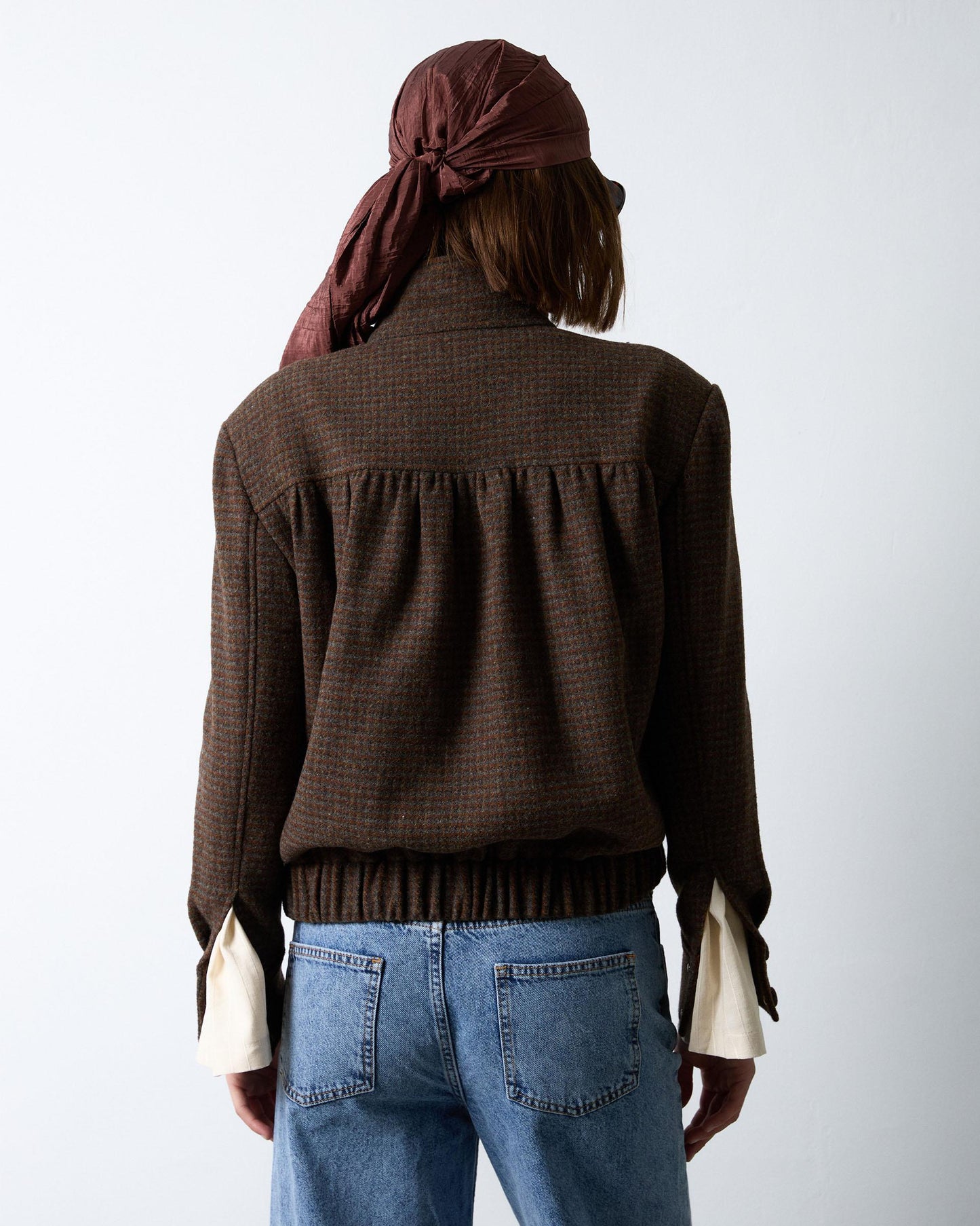 Chaqueta Bomber Canesú Cuadros Con Lana Marrón