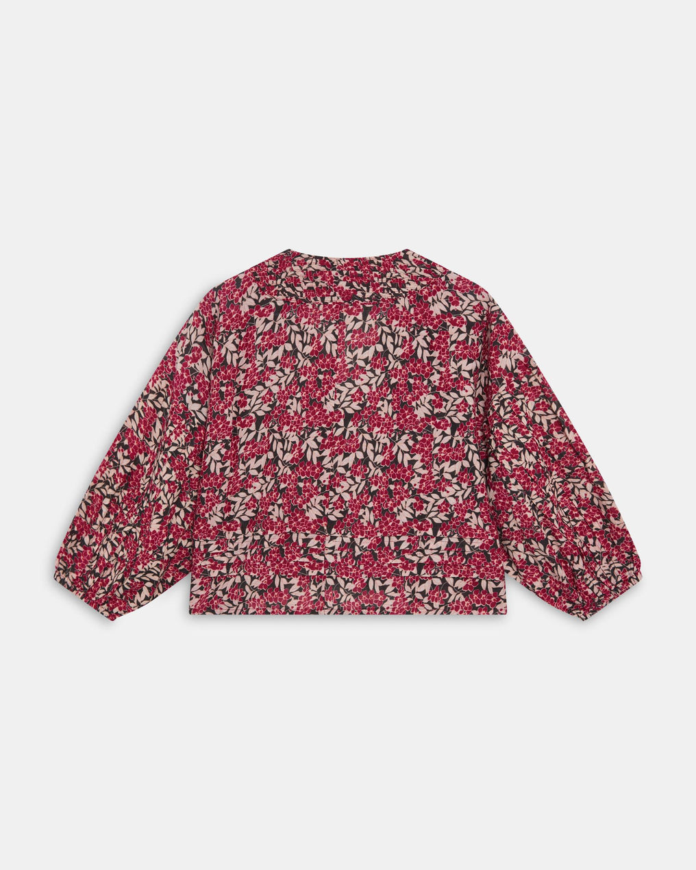 Blouse Plissée à Imprimé Floral Grenat