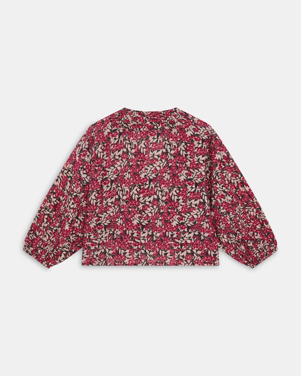 Blouse Plissée à Imprimé Floral Grenat