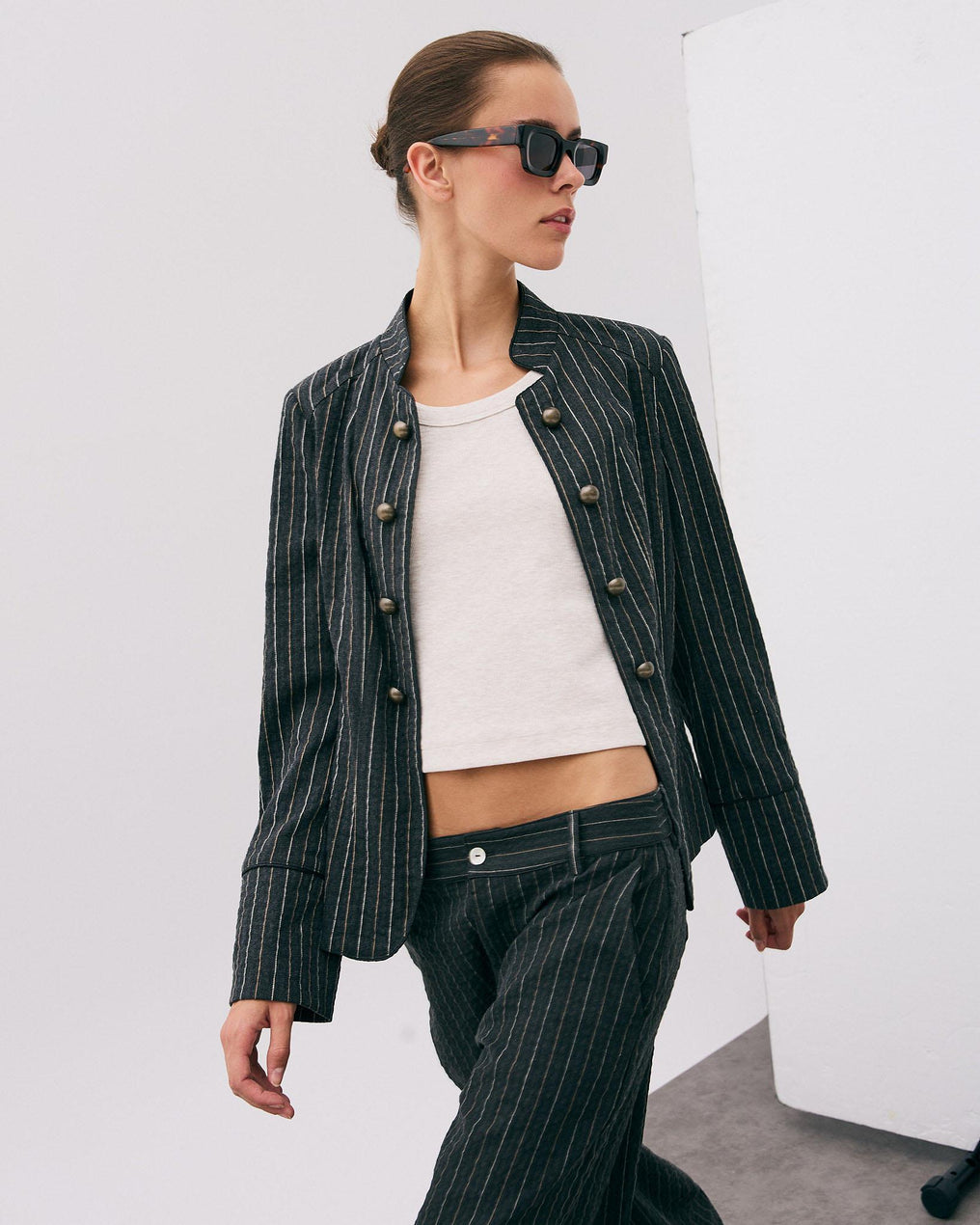 Chaqueta Rayas Botones Antracita