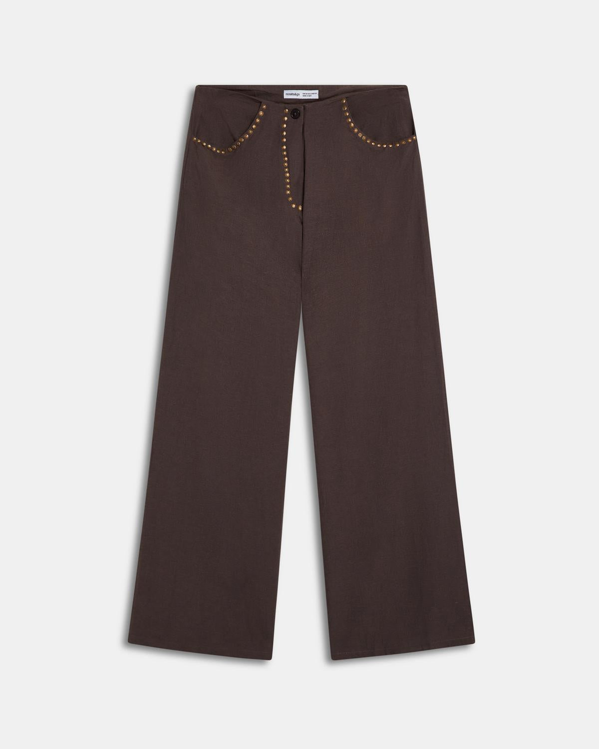 Brown Studded Flowy Trousers