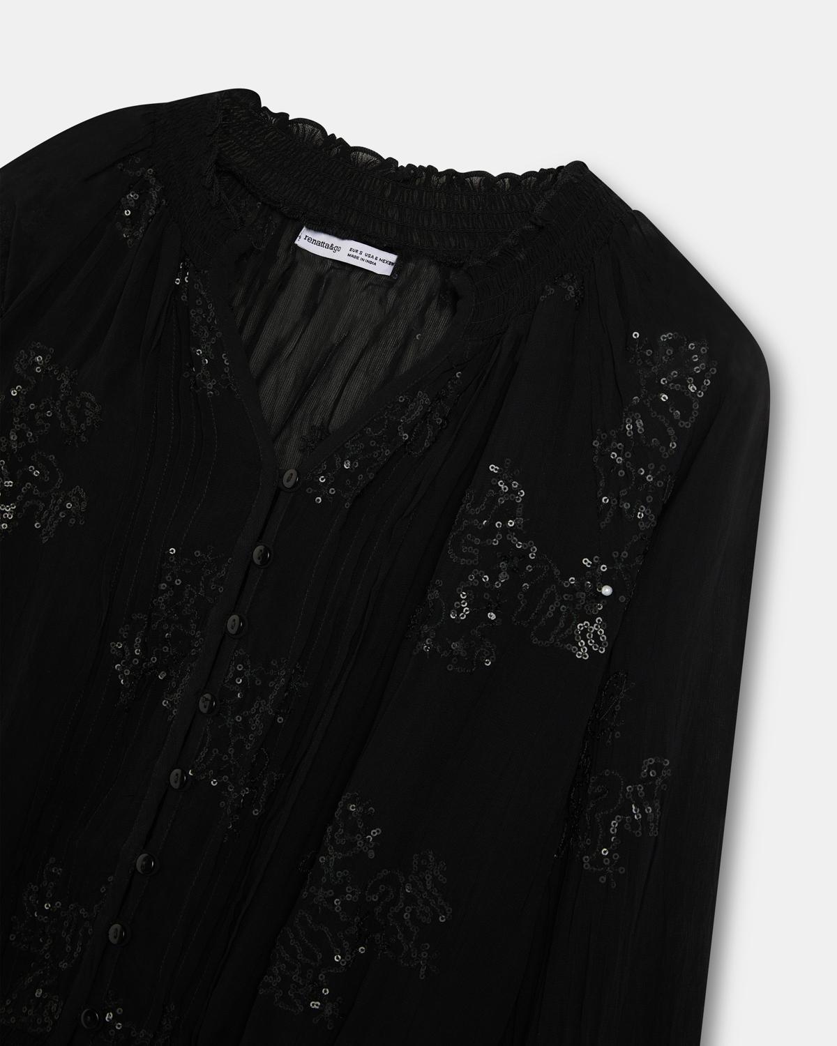 Black Sequin Blouse with Elasticated Hem