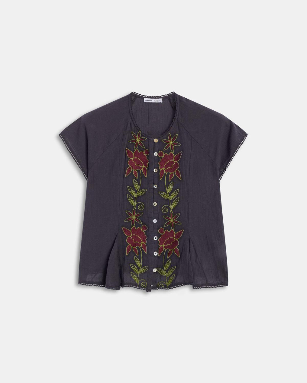 Anthracite Floral Embroidered Sleeveless Blouse
