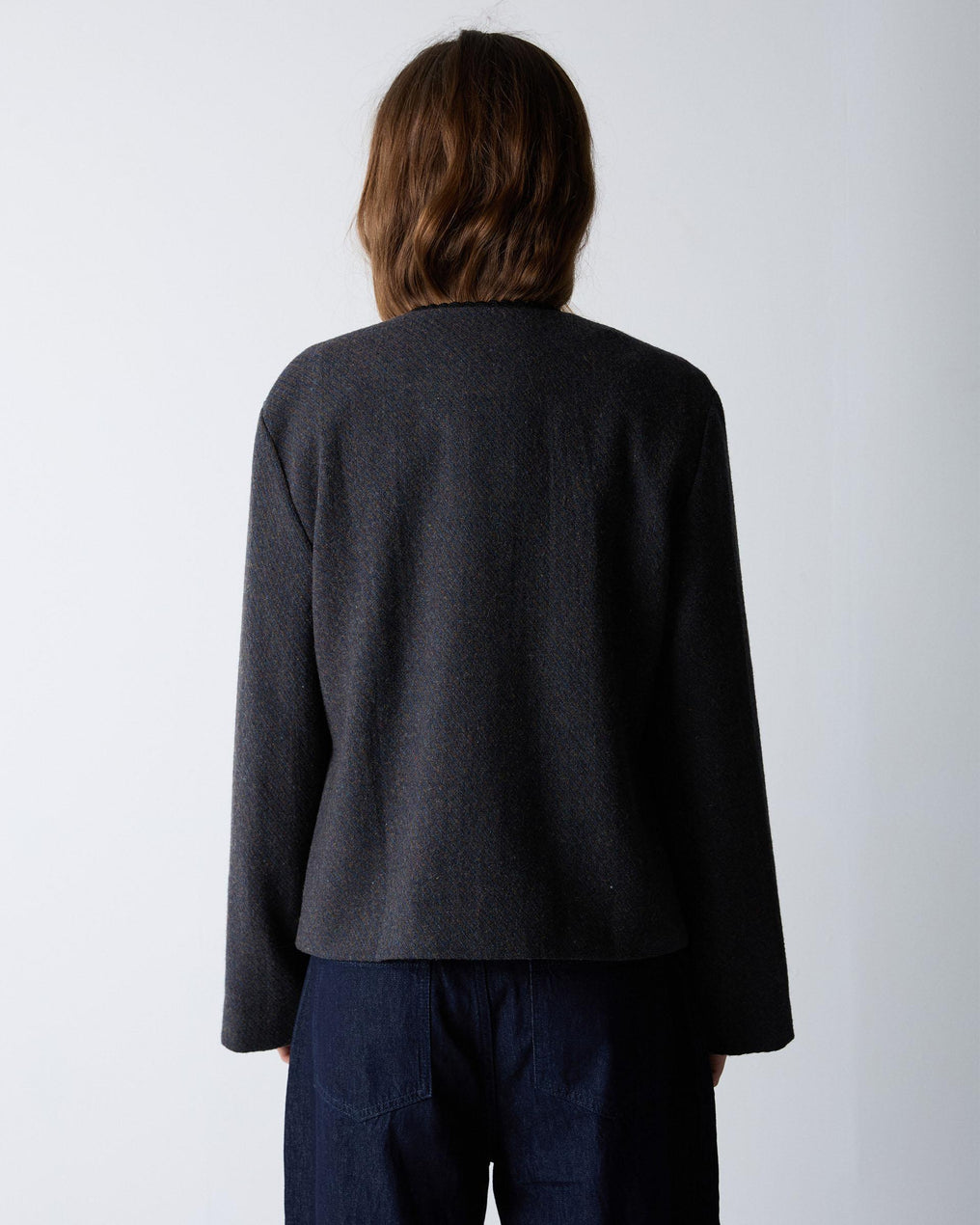 Chaqueta Botones Puntilla Mezcla Lana Marrón