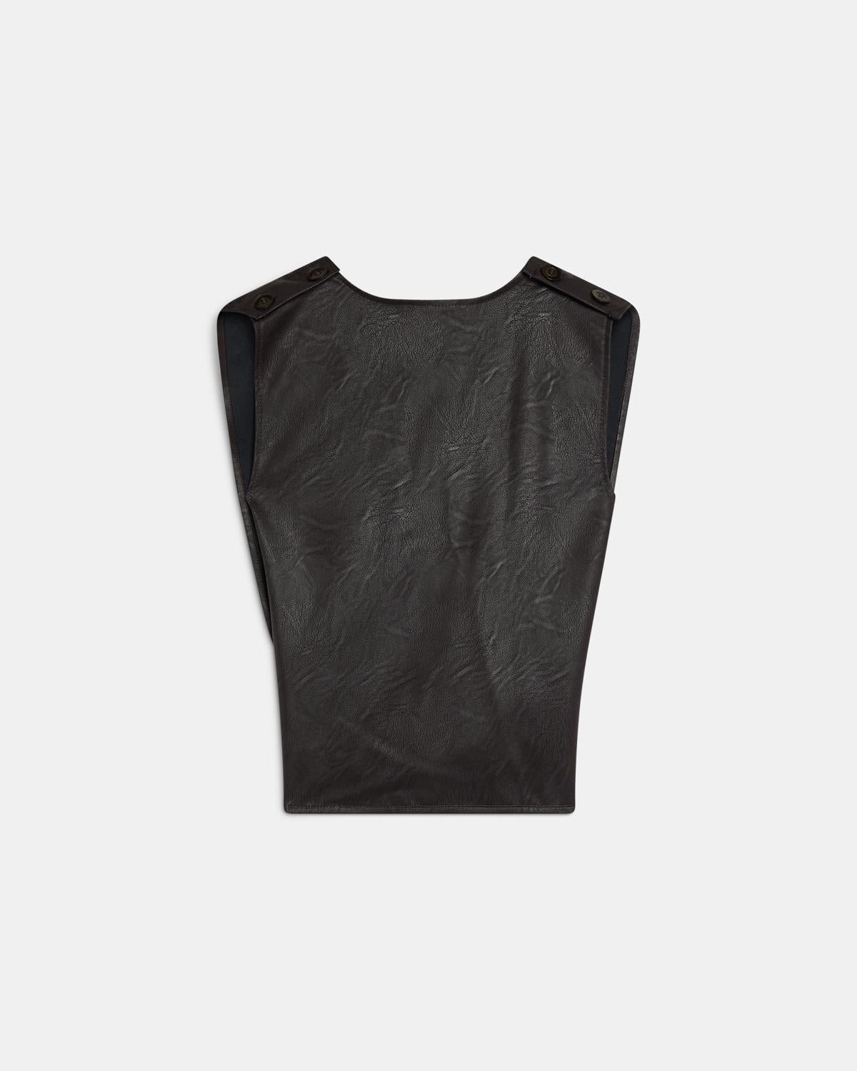 Brown Faux Leather Wrap Top
