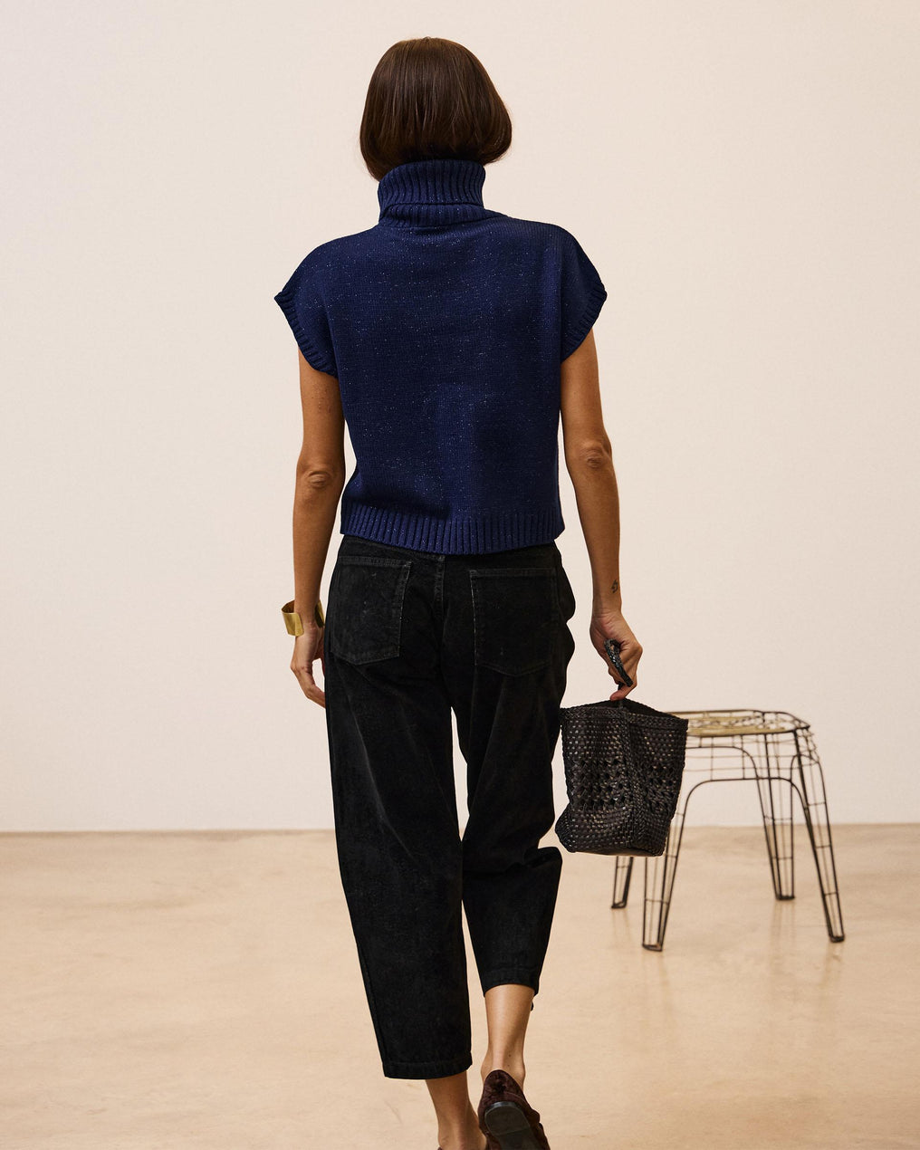 Chaleco Cuello Vuelto Lurex Azul Marino