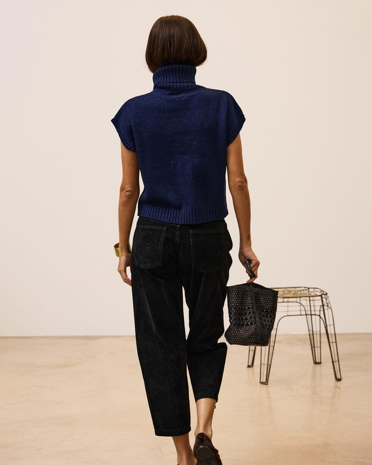 Chaleco Cuello Vuelto Lurex Azul Marino