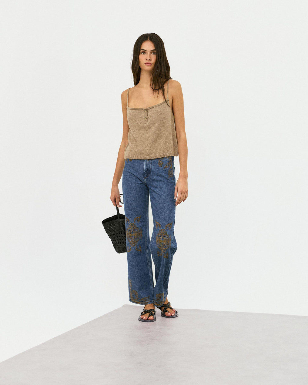 Jeans Broderies Ethniques Bleu