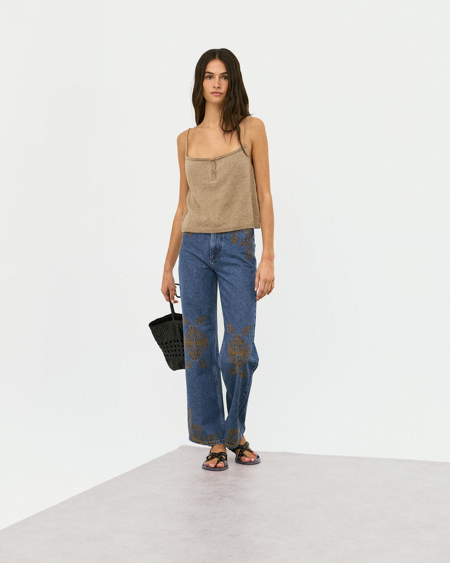 Jeans Broderies Ethniques Bleu