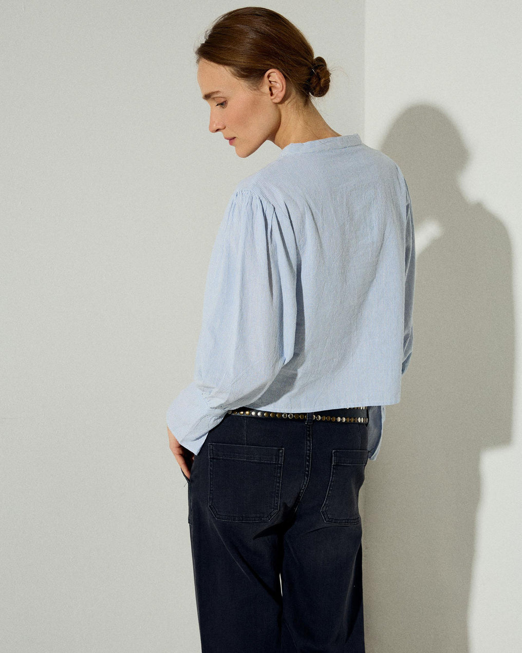 Blusa Estampado Rayas Detalle Puños Azul