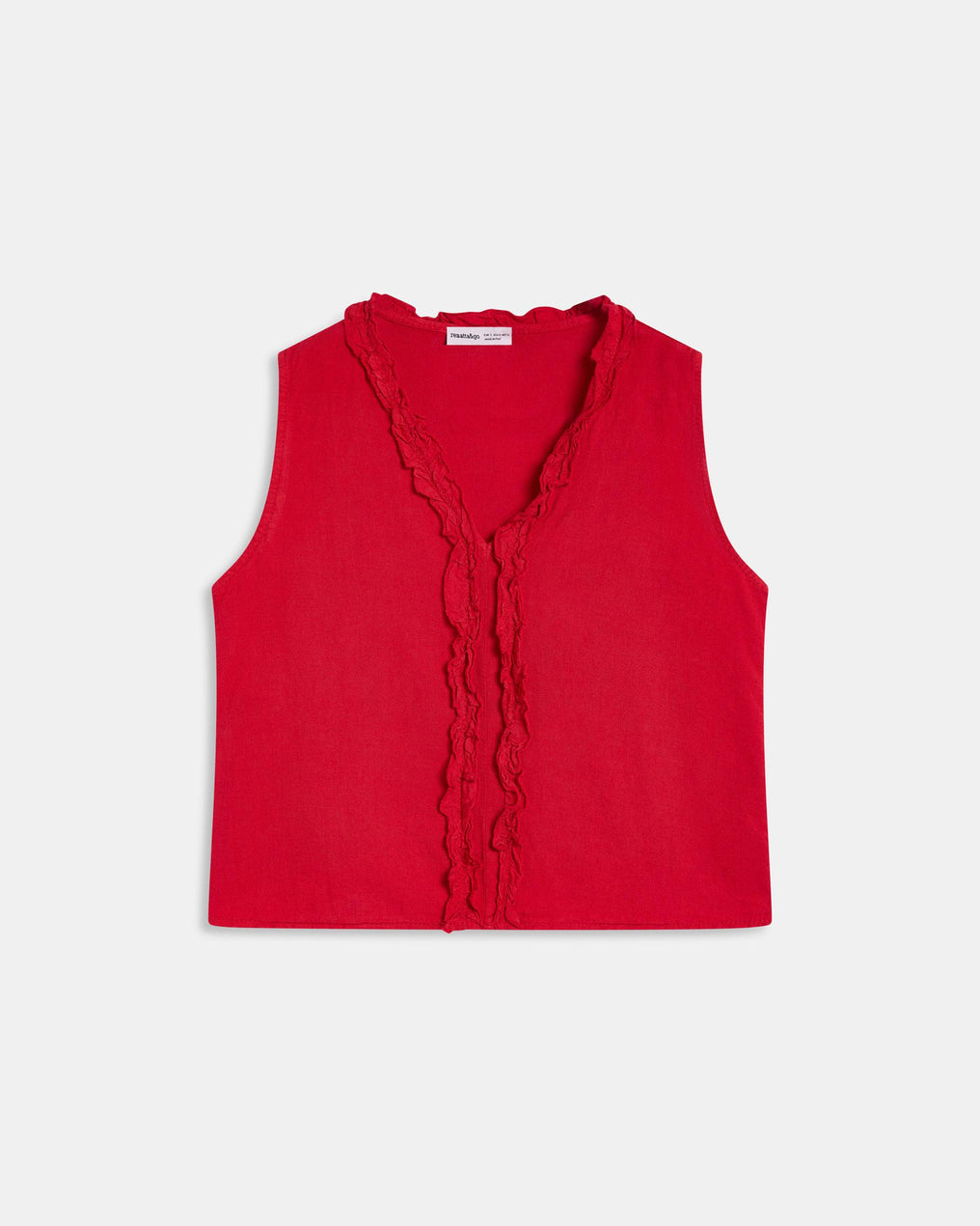 Top Escote Pico Volantes Con Lino Rojo