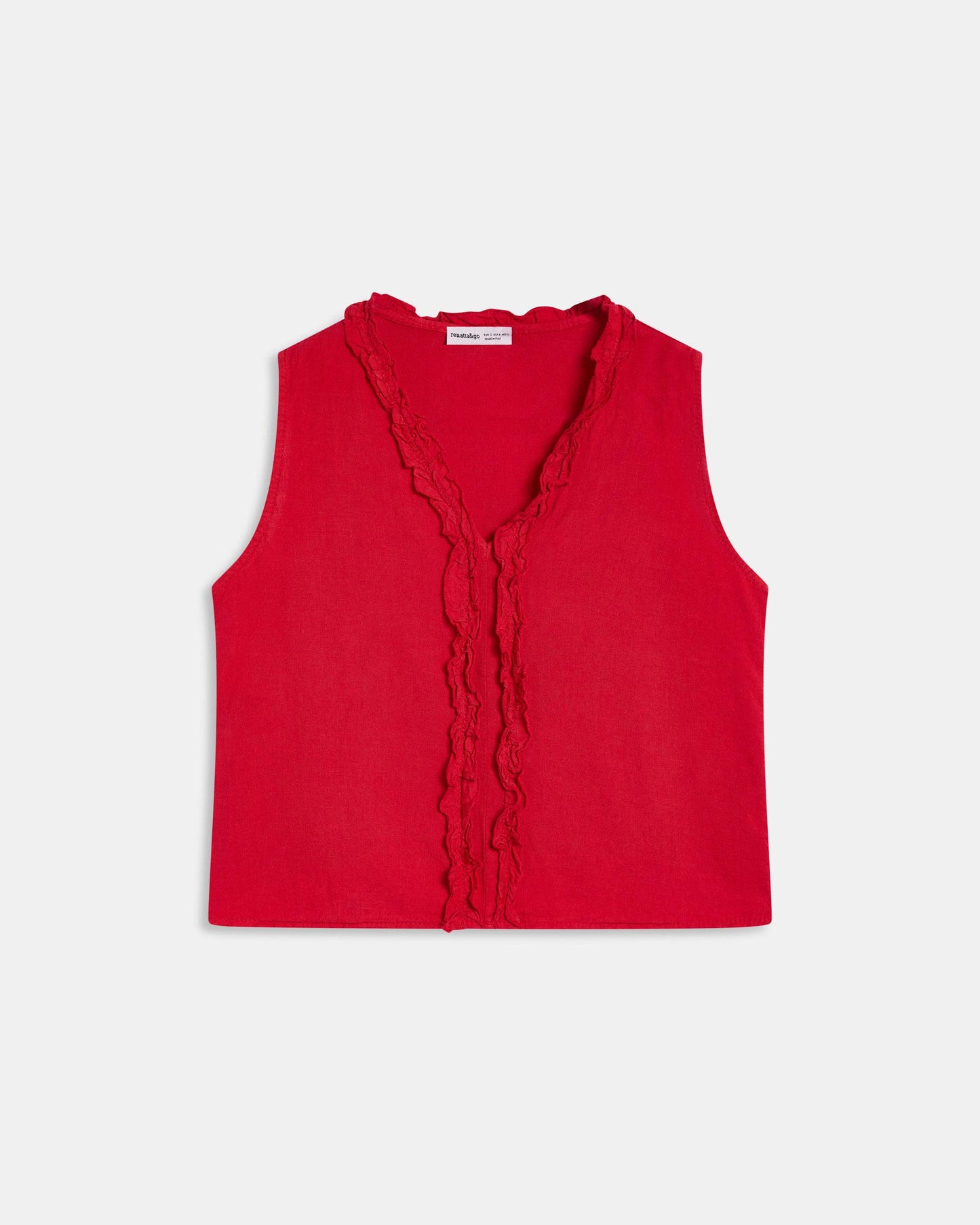 Top Escote Pico Volantes Con Lino Rojo
