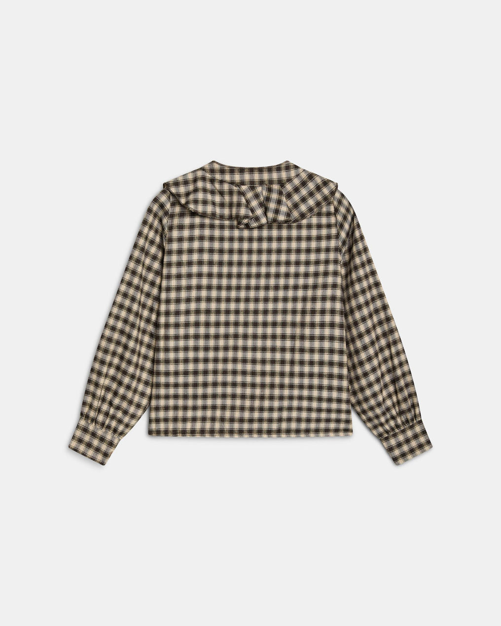 Blusa Volante Delantero Cuadros Marrón