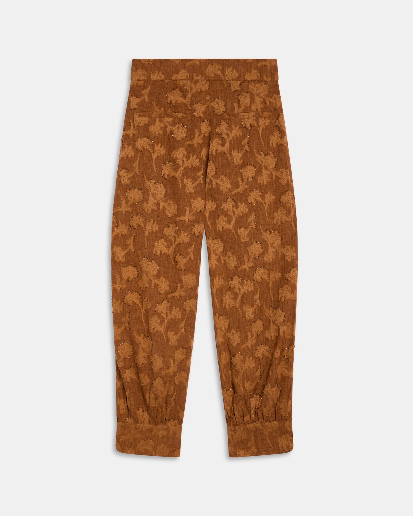 Pantalón Bombacho Abalorios Estampado Tabaco