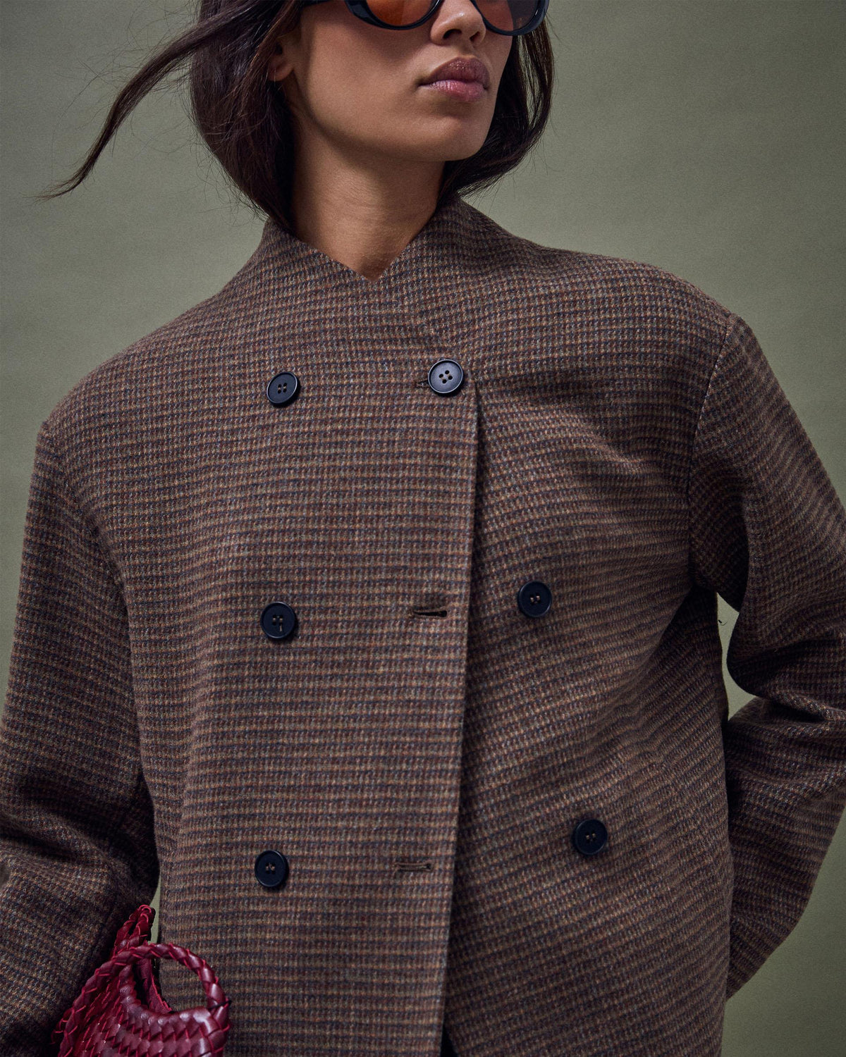 Chaqueta Botones Delanteros Mezcla Lana Marrón