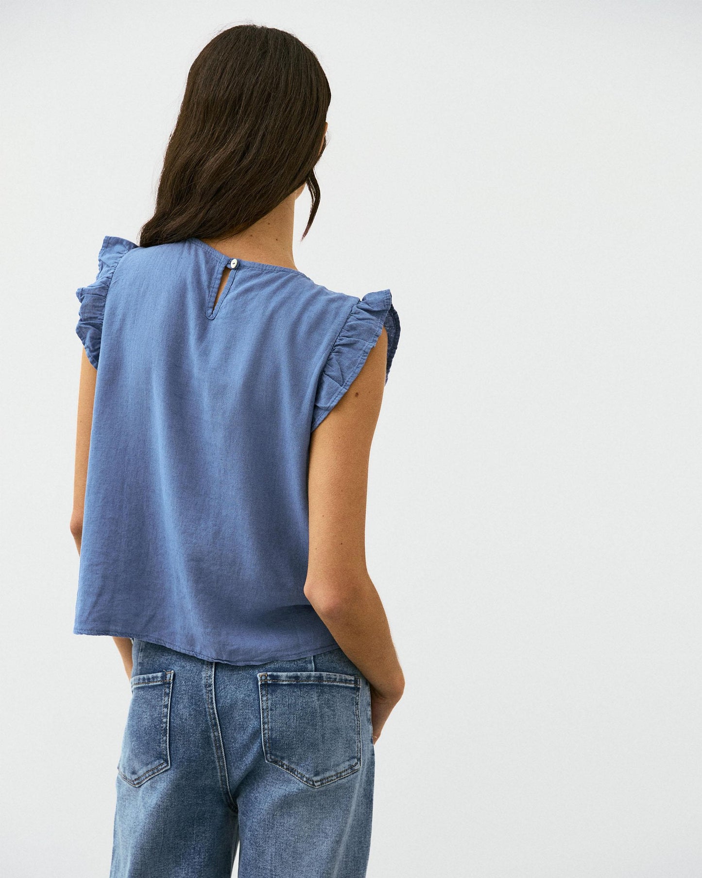 Blouse Volants Manches Bleu Foncé