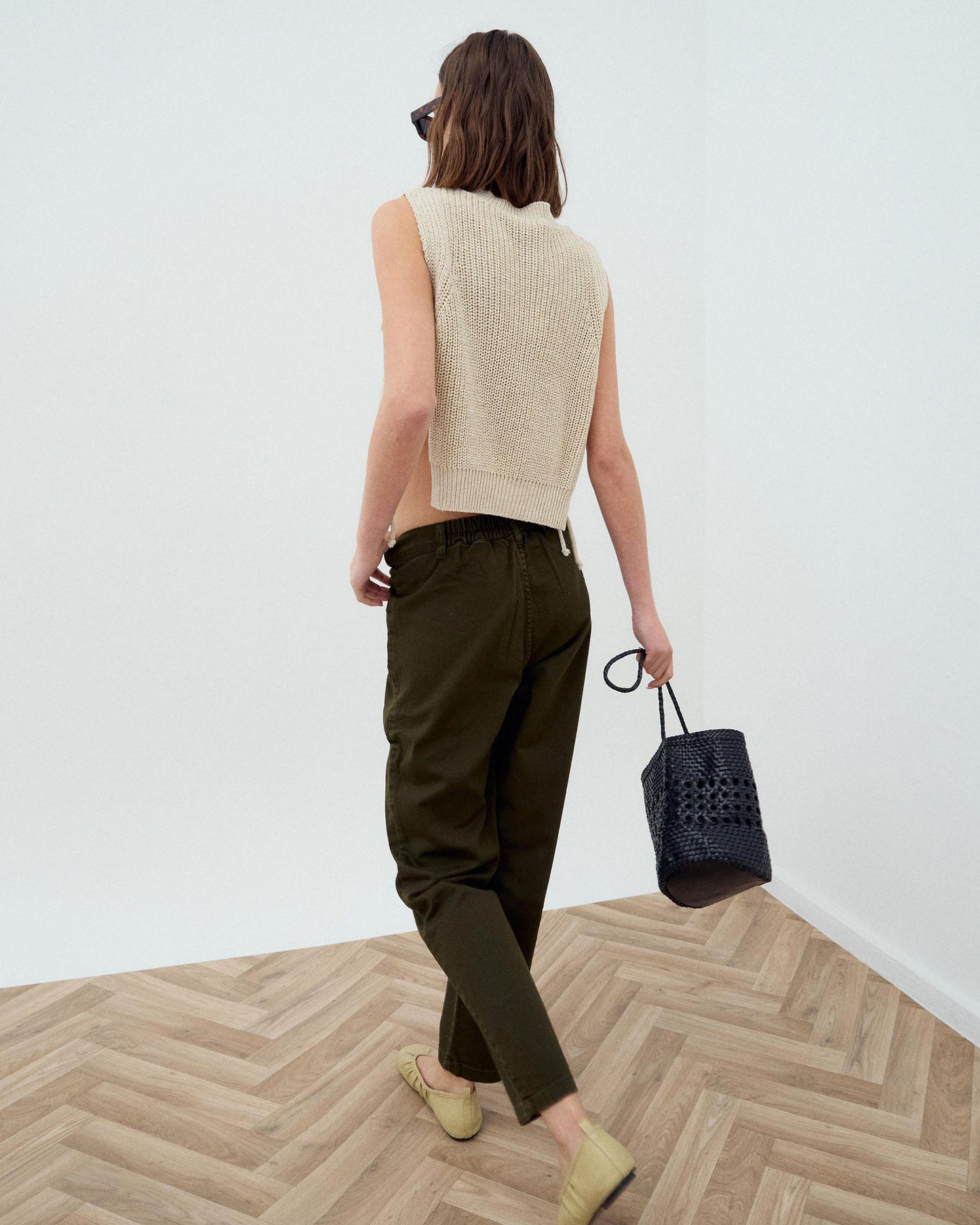 Top Stitch Side Slits Beige